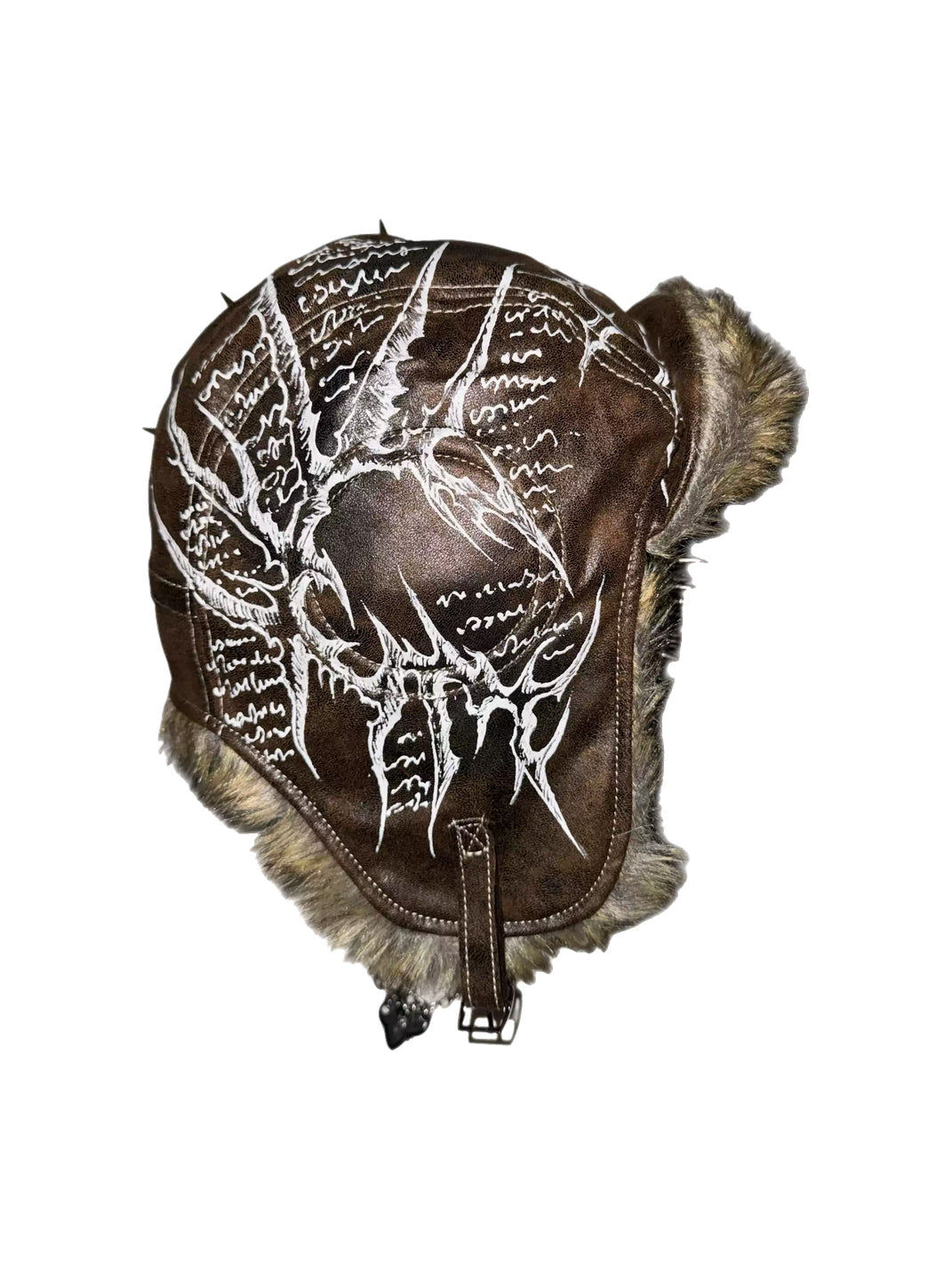 Carol's here Spike-Accented Patterned Leather Earflap Hat - view 3