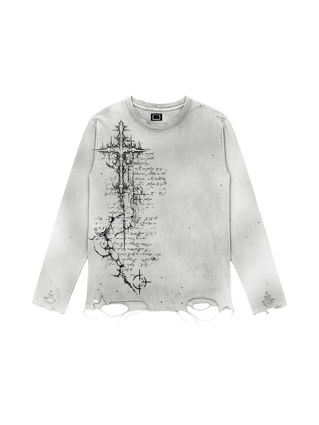 SHIBU Vintage Distressed Gothic Cross Long Sleeve T-Shirt - White