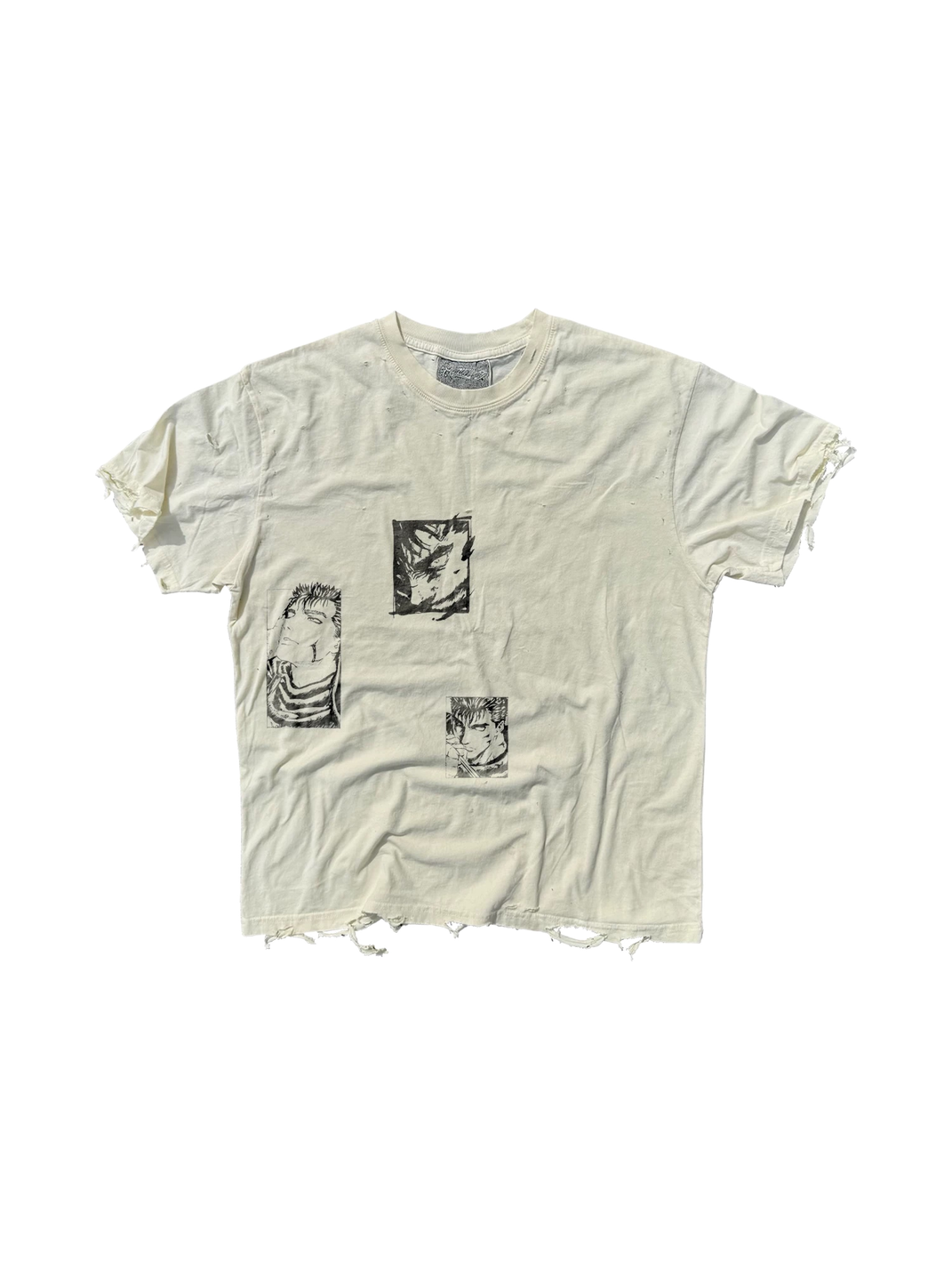 SHIBU Unisex Vintage Distressed Punk Short-Sleeve Tee - White