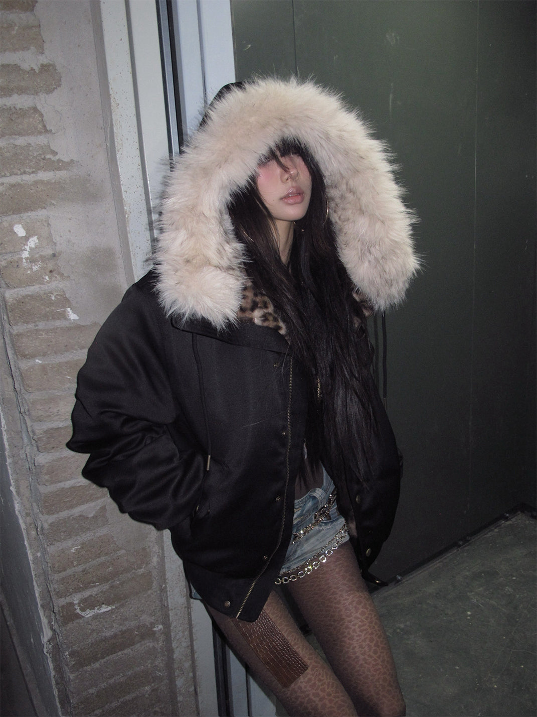 noEmosen Leopard Print Hooded Jacket With Plush Collar - view 3