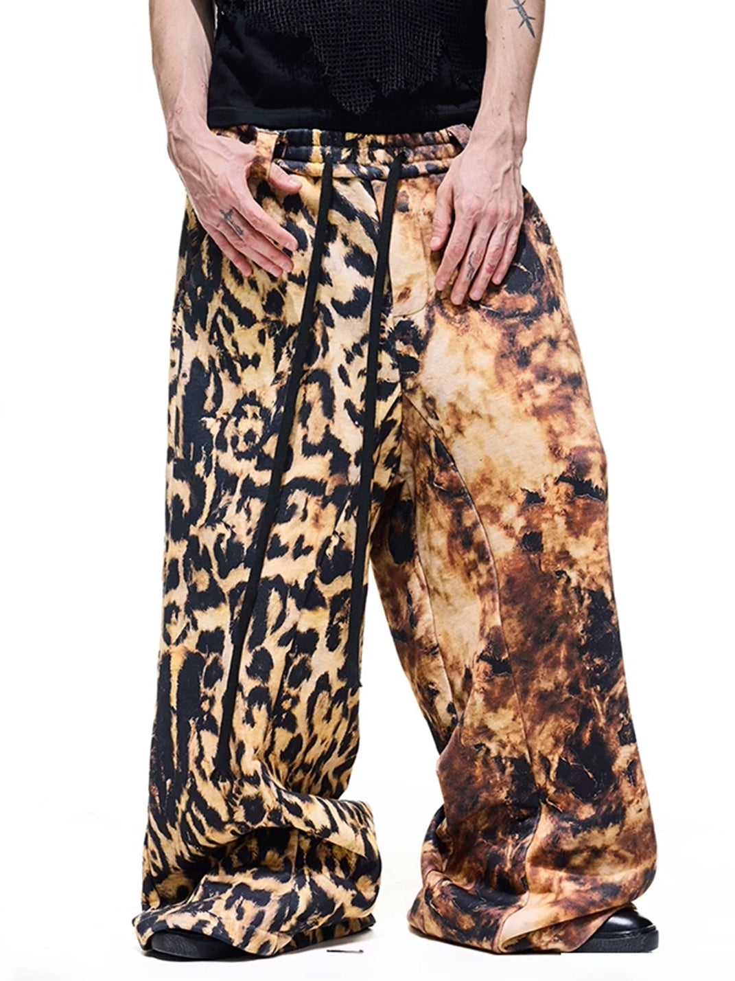 DARKRTPTS Distressed Leopard Print Drawstring Relaxed Wide-Leg Sweatpants - view 3