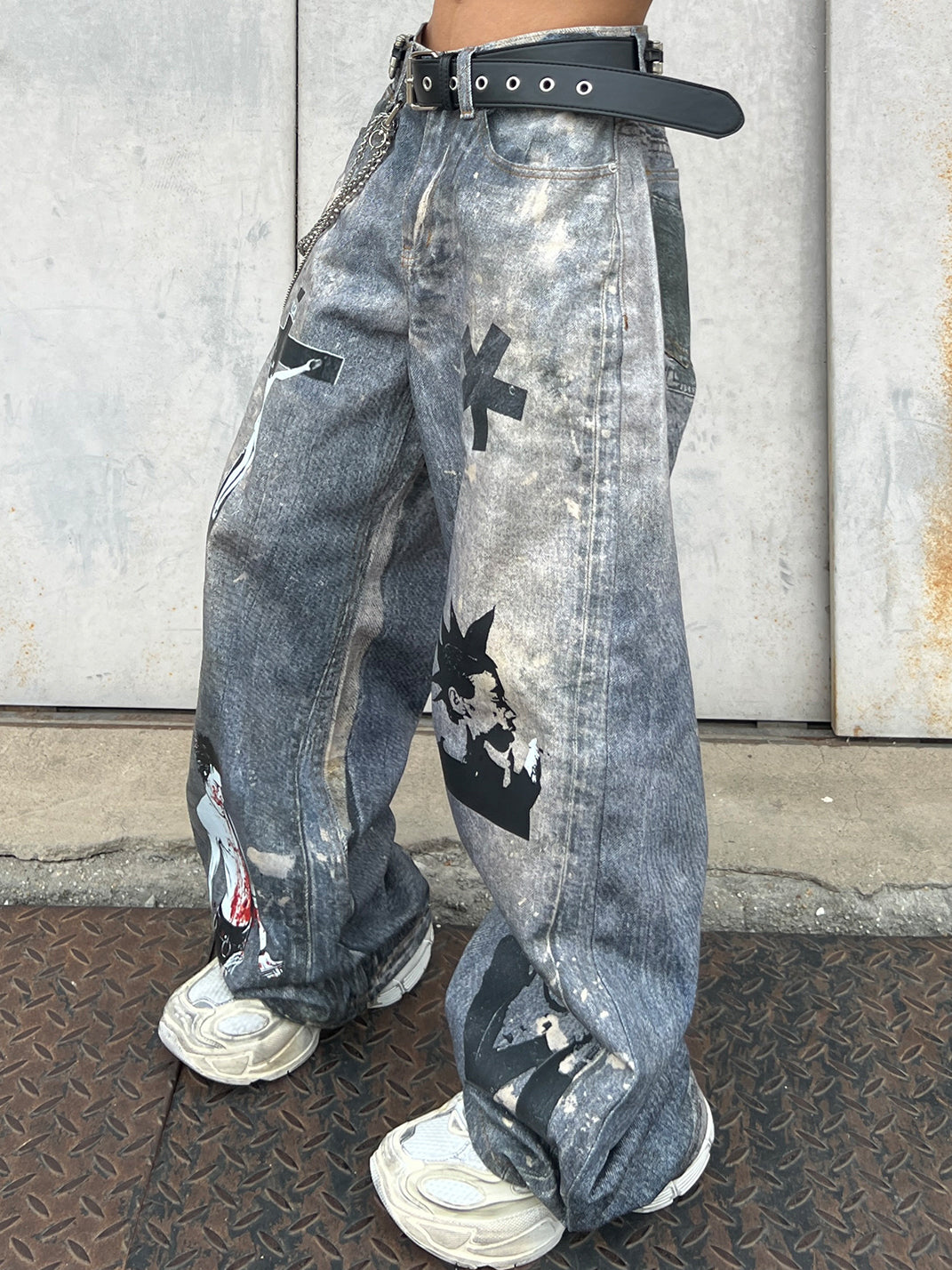 YIZILINGF 3D Printed Punk Graphic Jeans - view 3