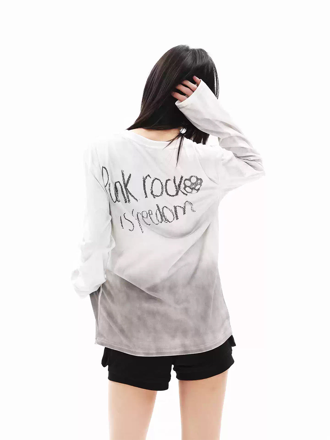 DETW Washed Distressed Dirty Dye Dual Gun Slogan Graphic Long Sleeve T-Shirt - view 3