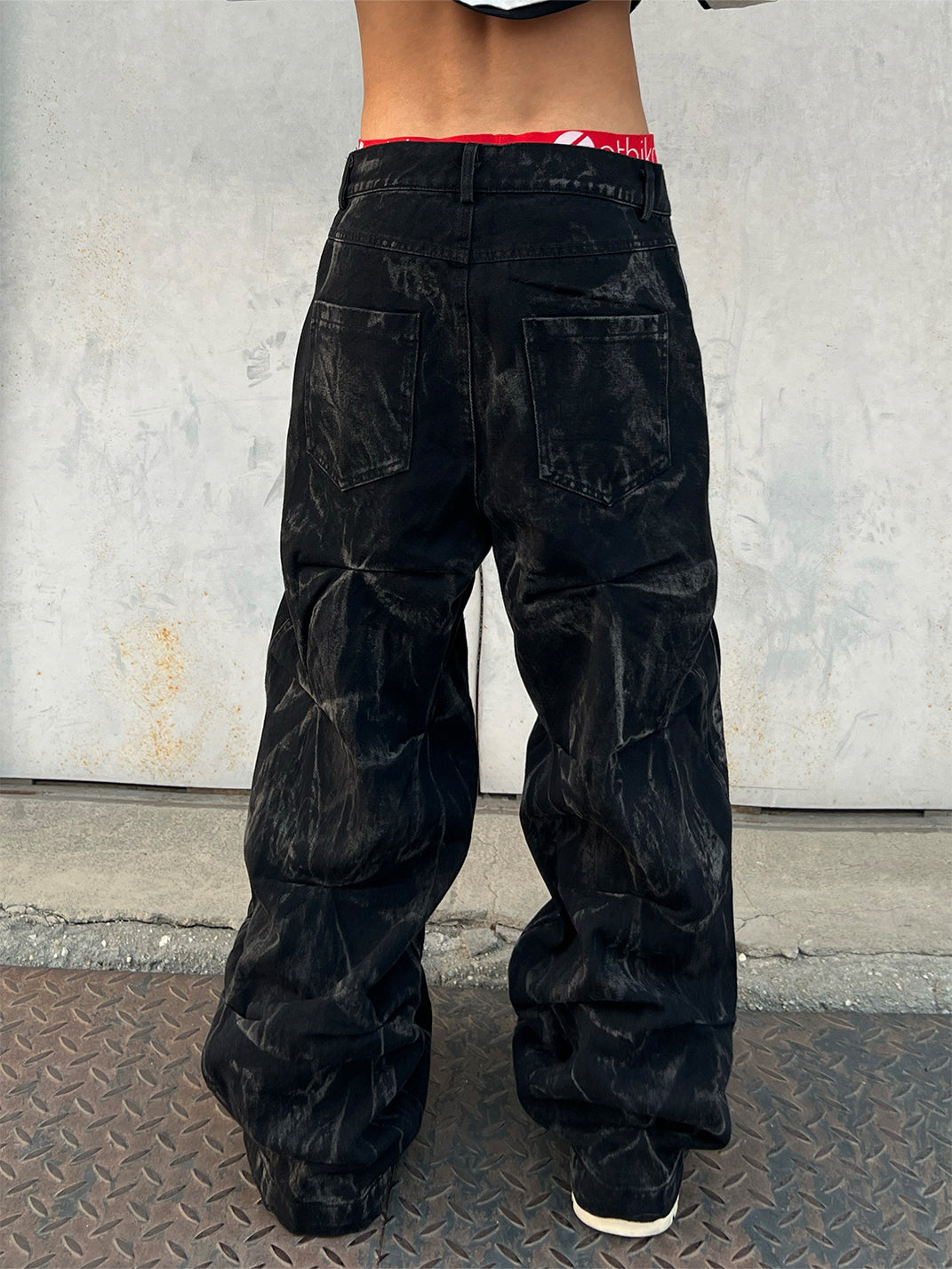 YIZILINGF Pintuck Waxed Jeans - view 3