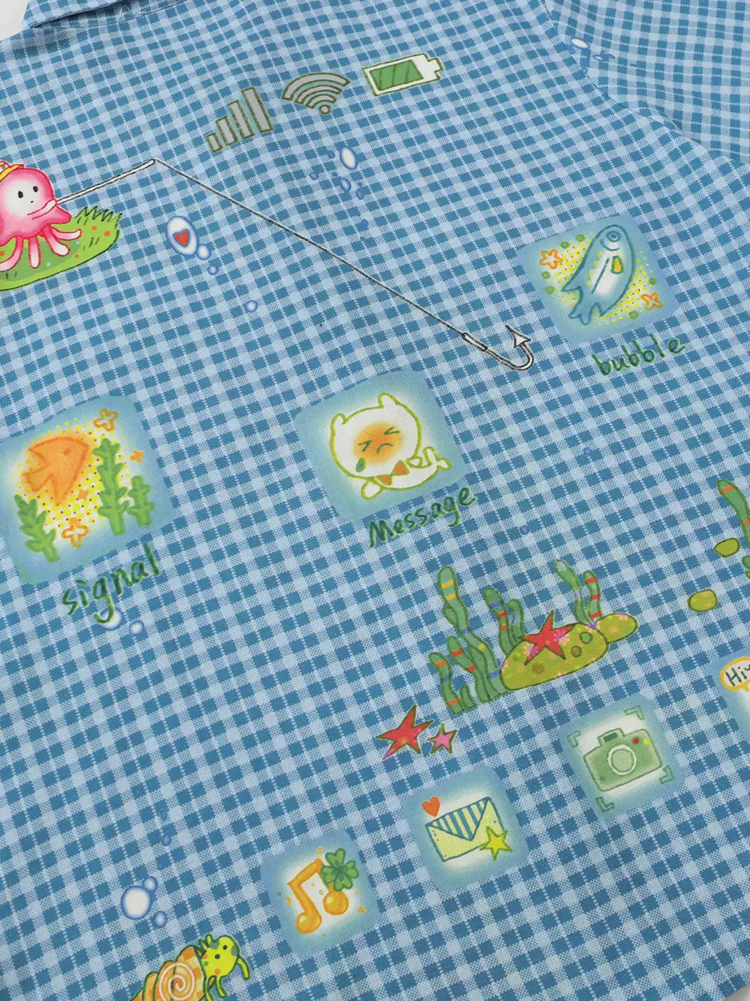 BlackBerry Blue Plaid Short-Sleeve Shirt with Playful Ocean Motifs - view 3