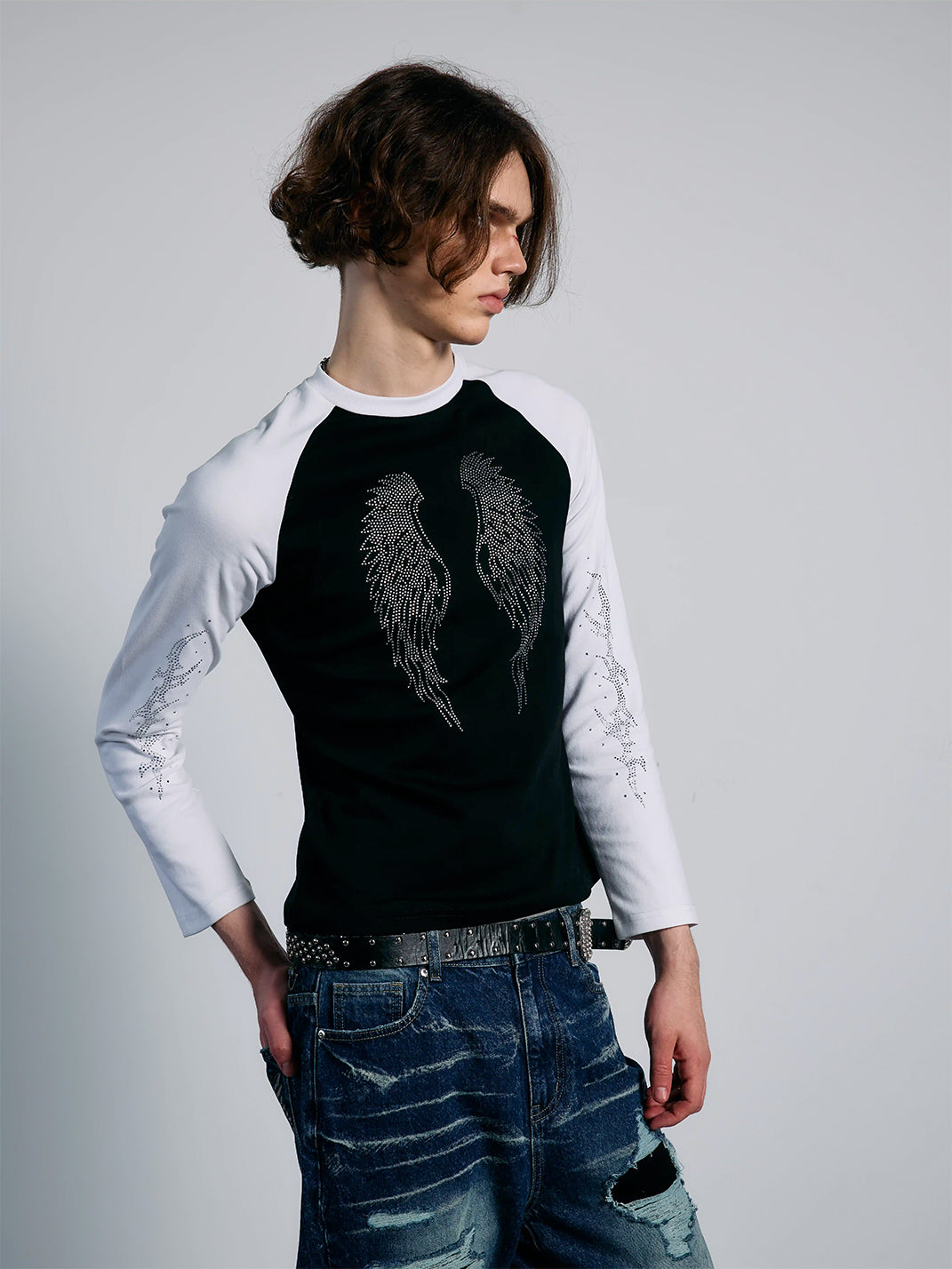 PAIKI Rhinestone Winged Raglan Long Sleeve T-Shirt - view 3