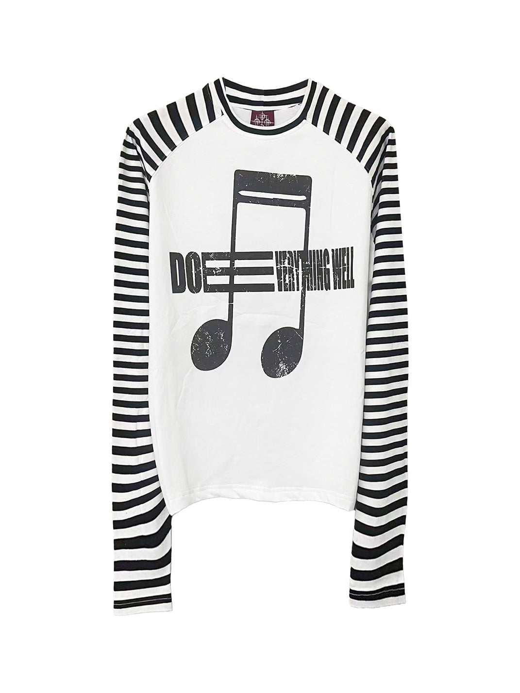 DETW Musical Note Striped Raglan-Sleeve Tee - White