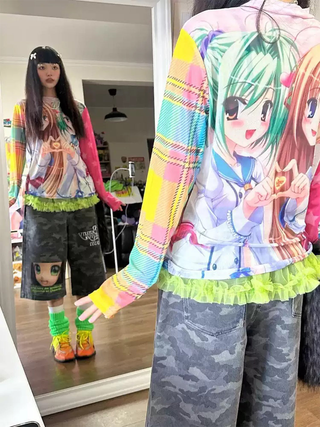 Bunnybunnygun Y2K Anime Loose Sheer Mesh Long Sleeve Shirt - view 4
