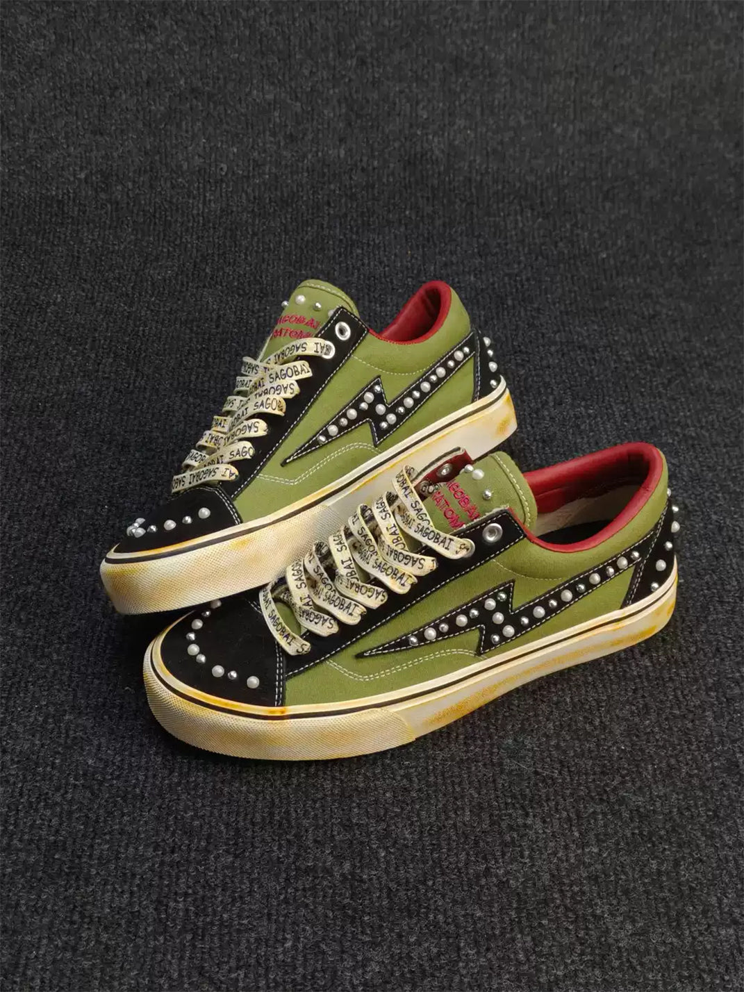 ZDZZFT Distressed Lightning Studded Low Top Skate Sneakers - view 4