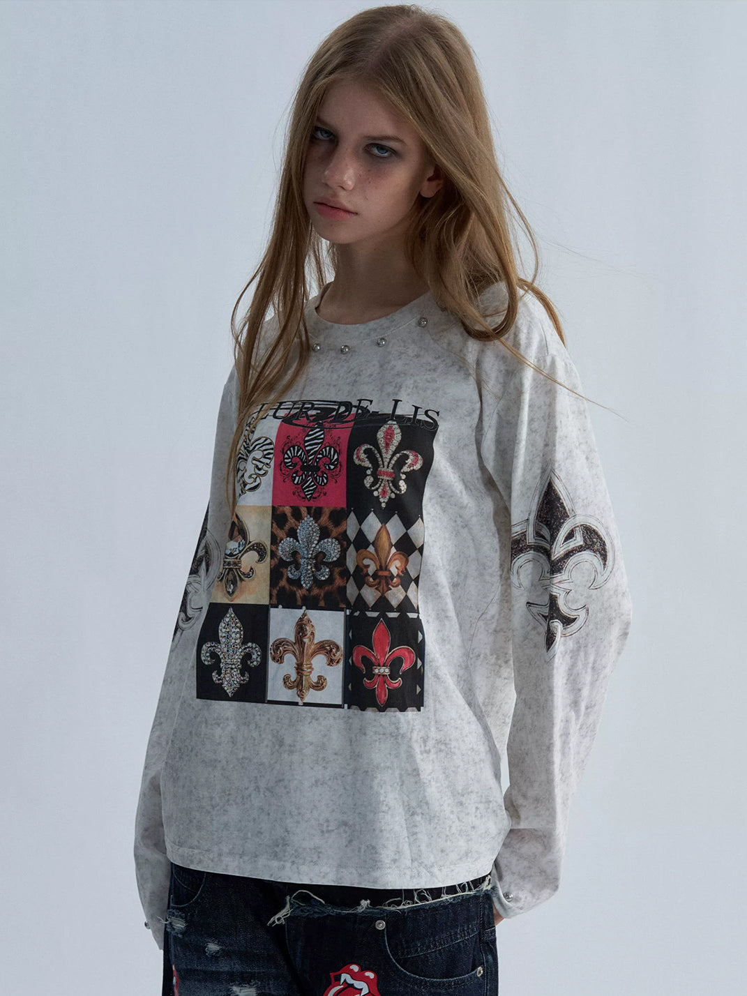 PAIKI Distressed Fleur-De-Lis Checkered Long Sleeve Tee - view 4