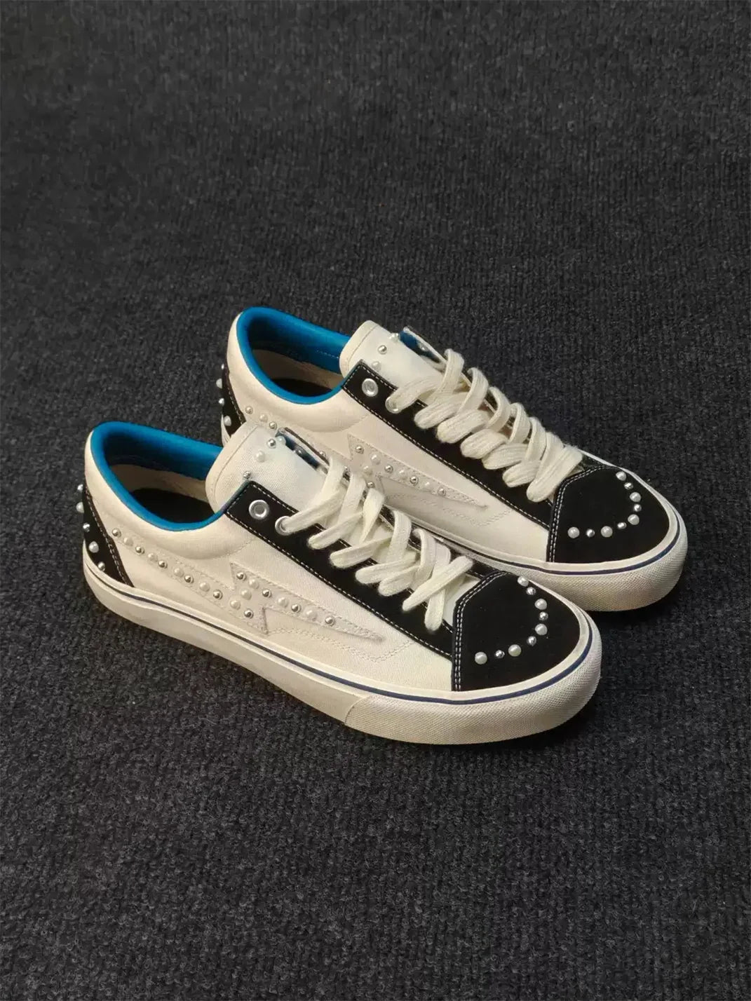 ZDZZFT Pearl-Look Studded Low Top Skate Sneakers - White