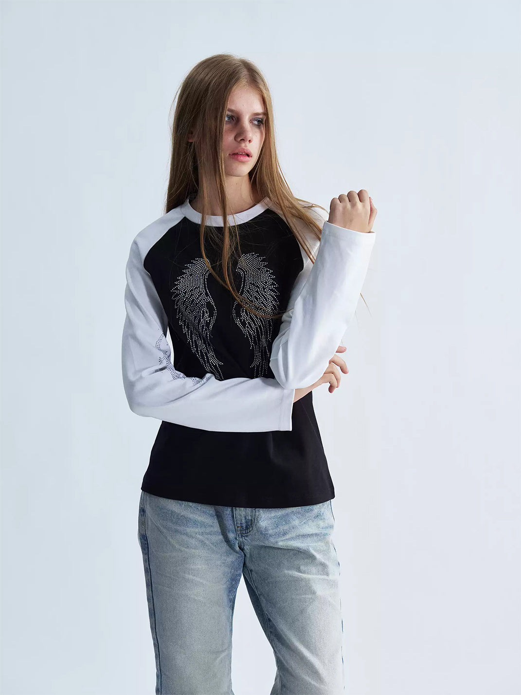 PAIKI Rhinestone Winged Raglan Long Sleeve T-Shirt - view 4