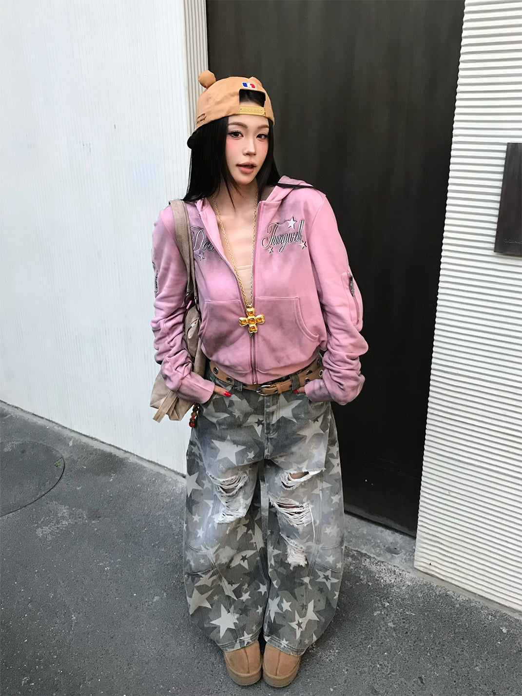 DETW Distressed Pink Zip-Up Hoodie - view 4