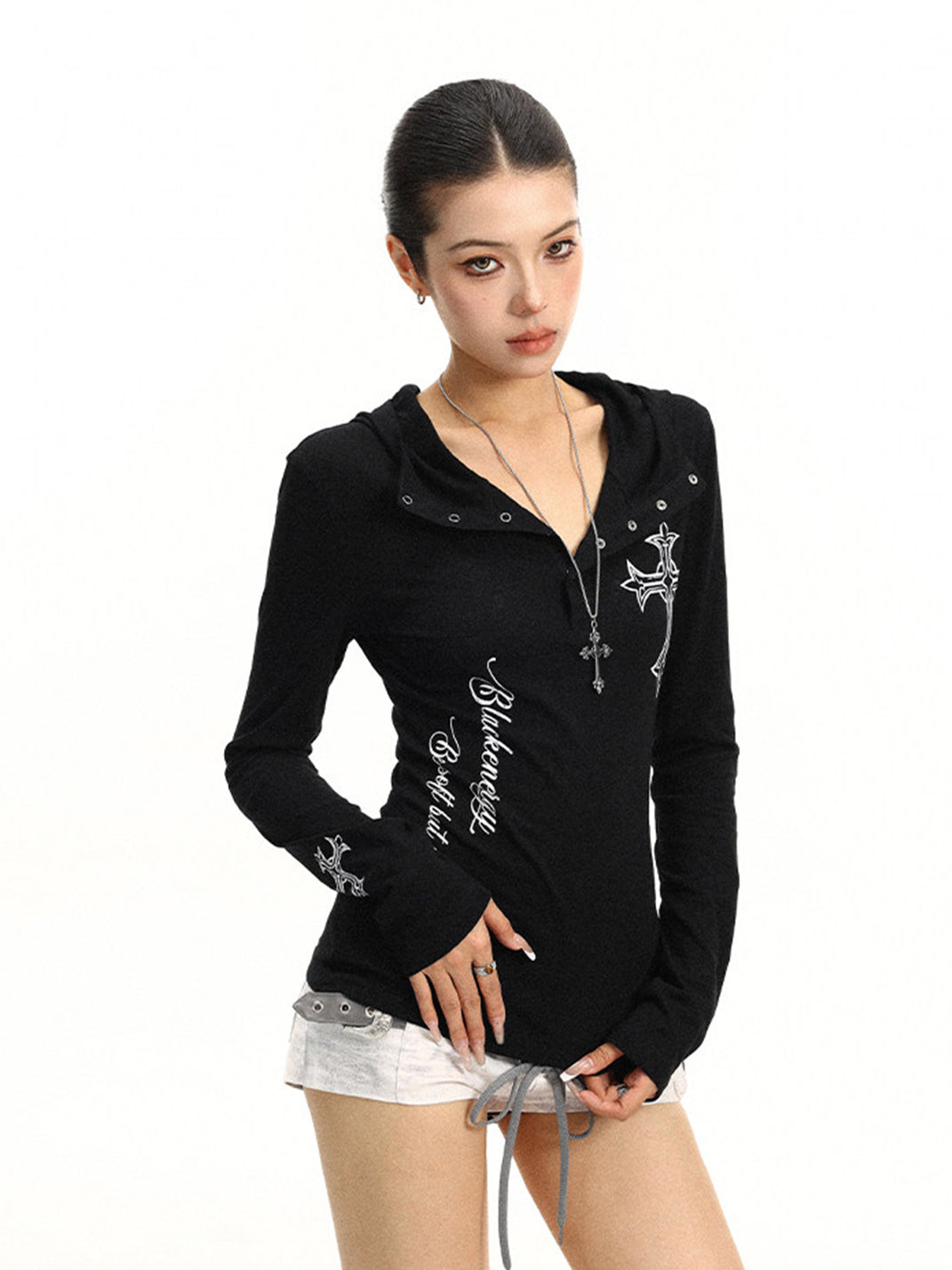 BIGGOLD Henley Neck Cross Printed Long Sleeve T-Shirt - view 4