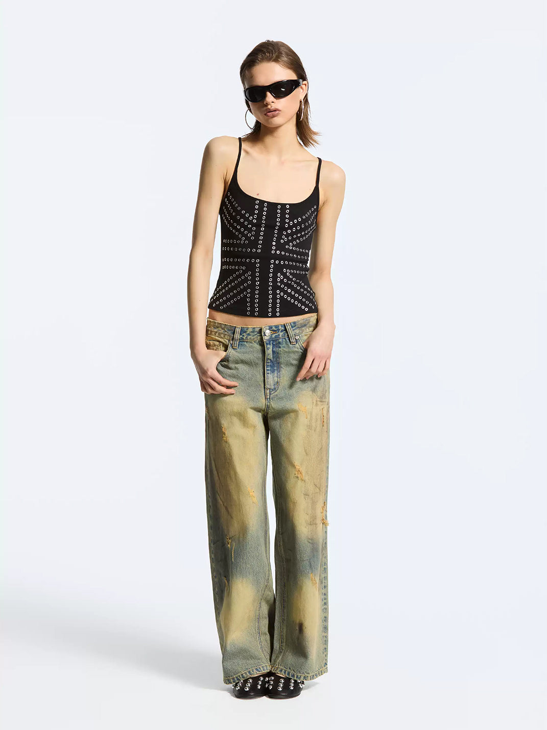 Latelylab Eyelet Fitted Strappy Tank Top - view 4