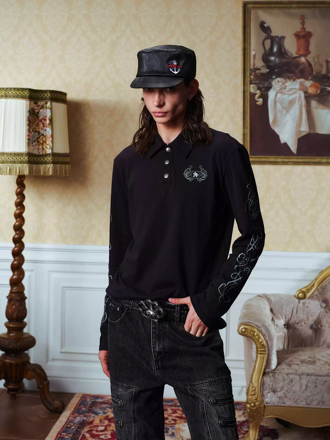 YADcrew Removable Leopard Collar Long Sleeve Polo Shirt - view 4
