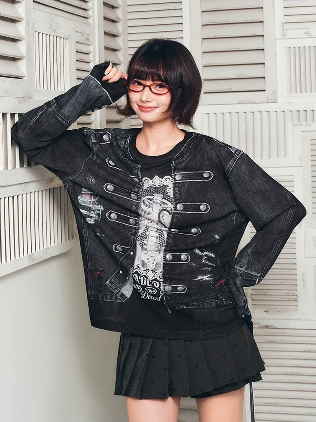 YADcrew 3D Layered Napoleon Jacket Graphic Long Sleeve T-Shirt - view 4