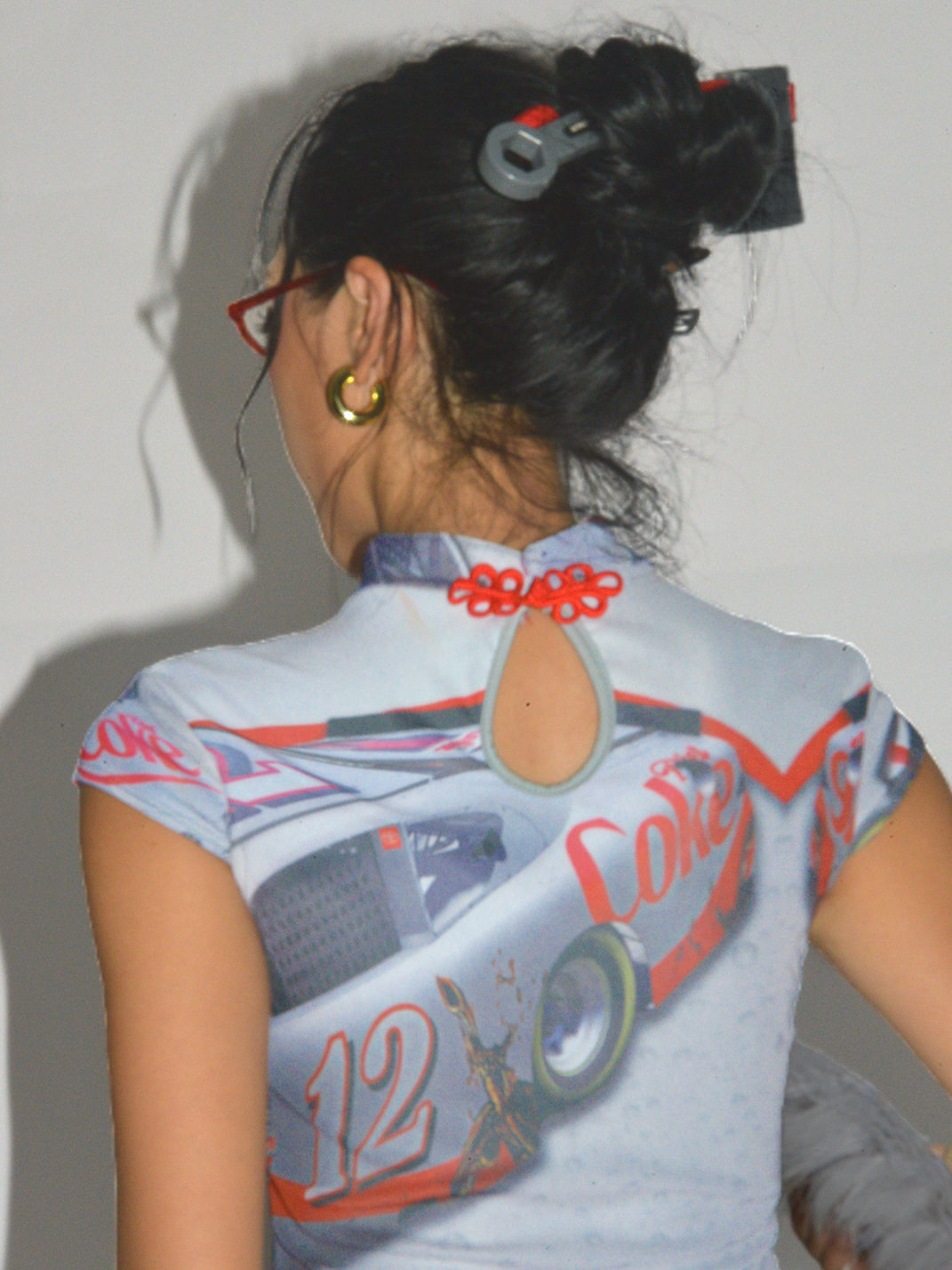 Her366 Racing Graphic Print Double-Layer Mesh High Slit Dress - view 4
