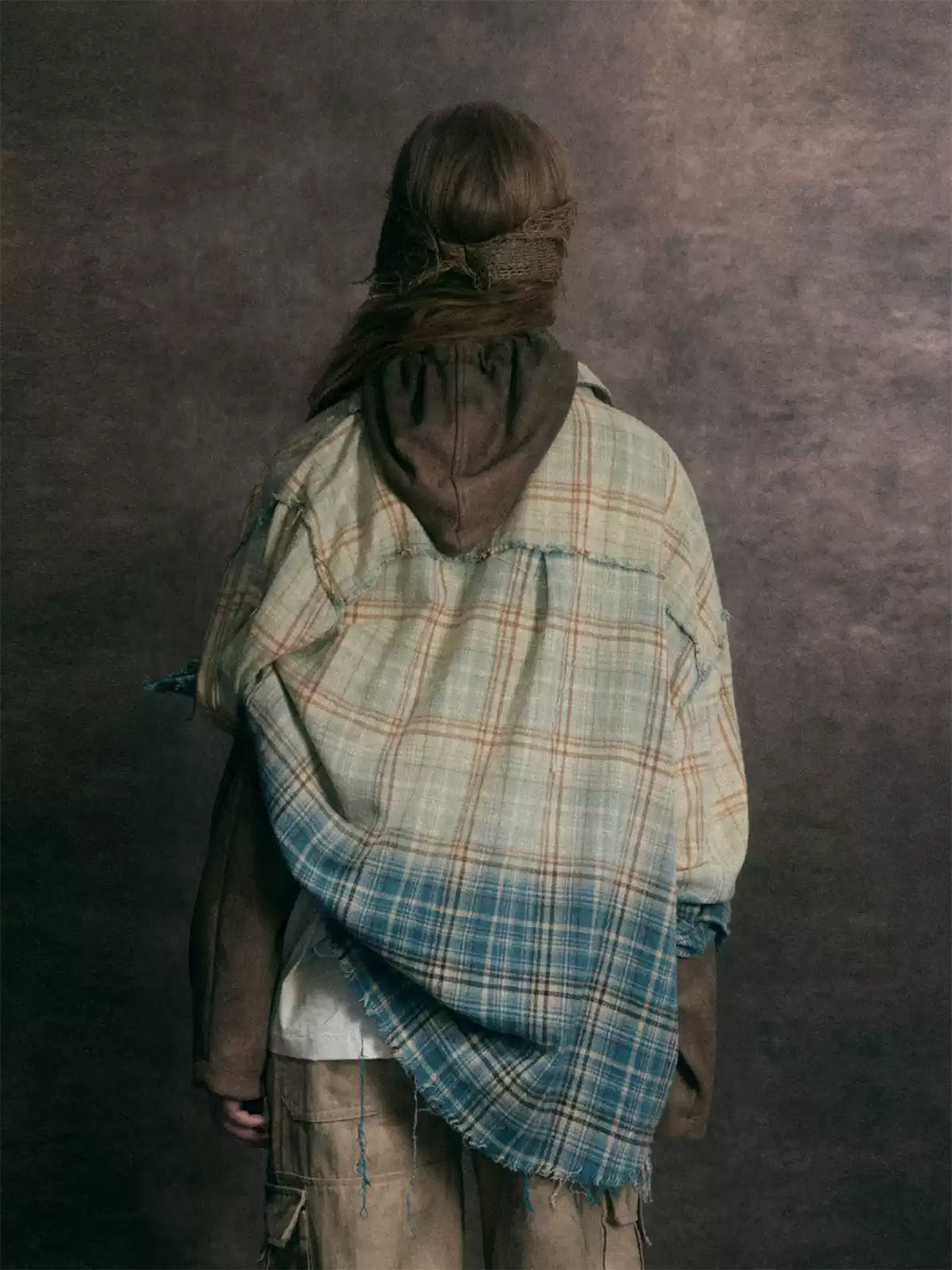 Wonderful Story Gradient Distressed Plaid Long Sleeve Shirt - view 4