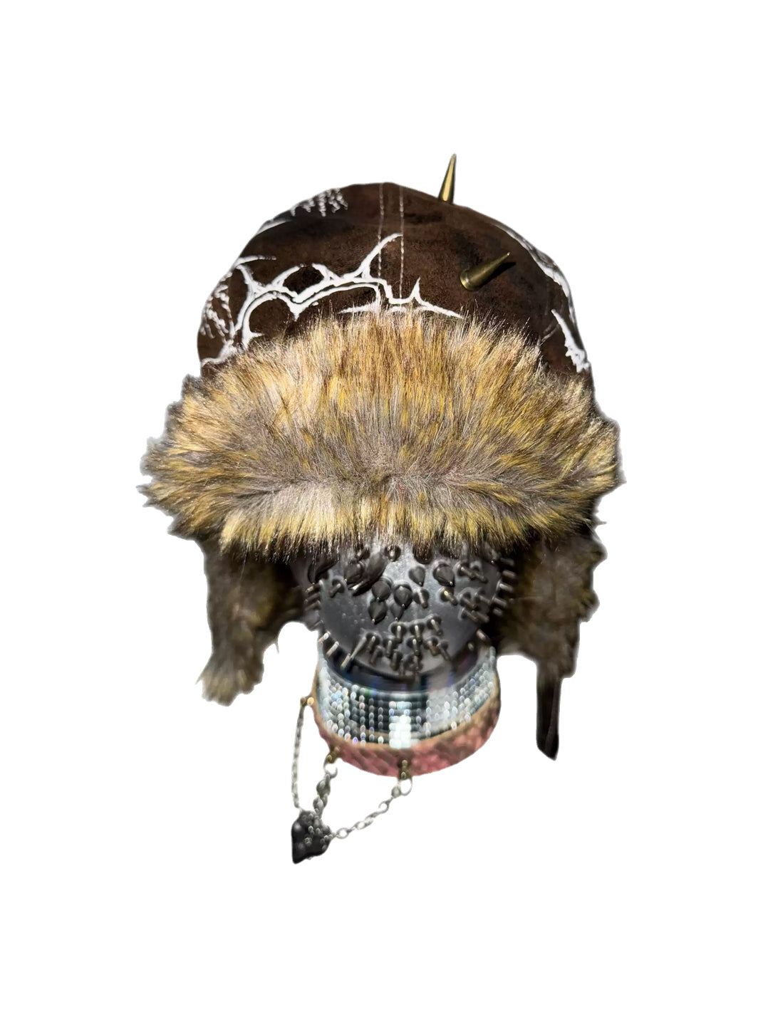Carol's here Spike-Accented Patterned Leather Earflap Hat - view 4