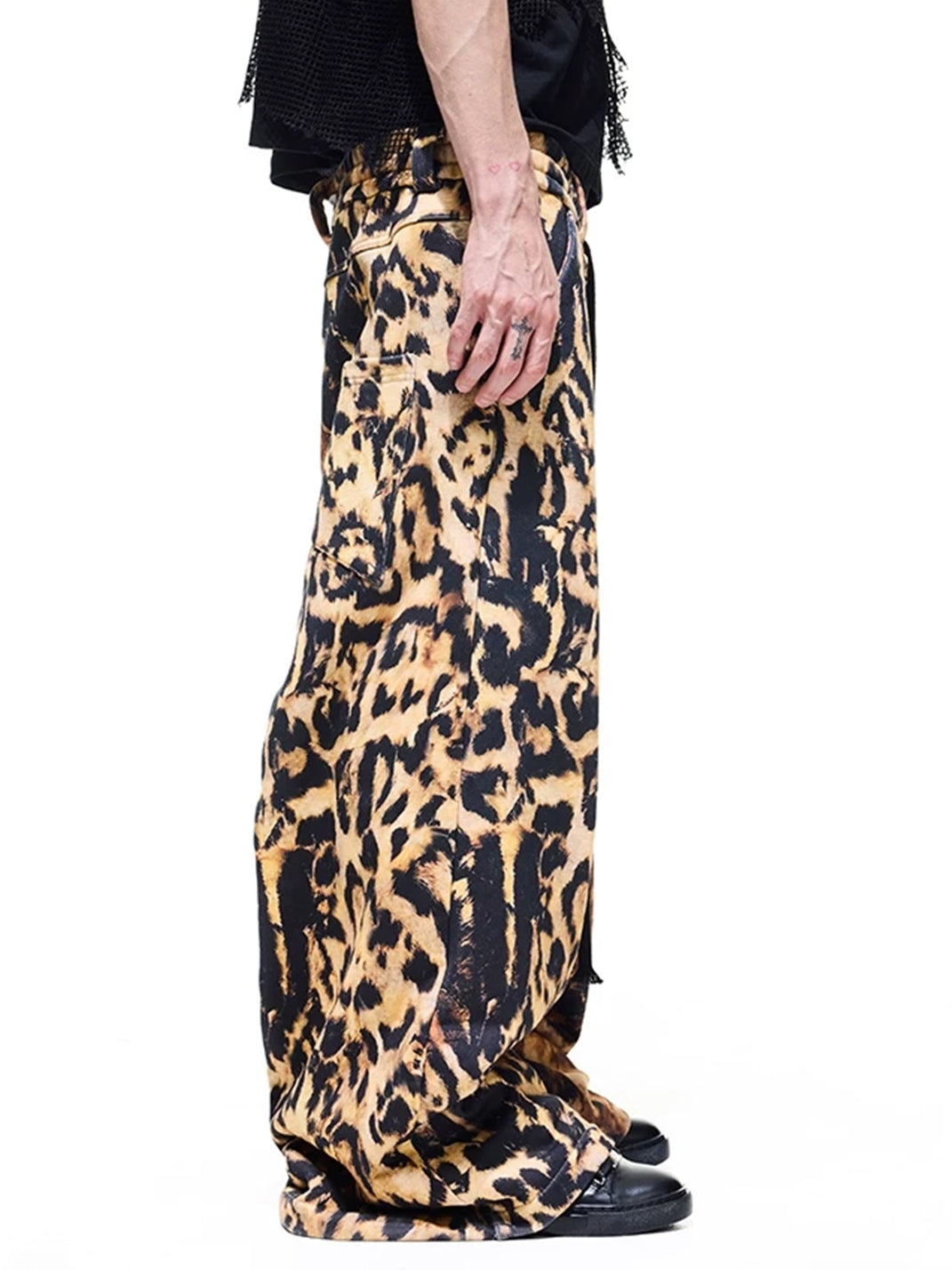 DARKRTPTS Distressed Leopard Print Drawstring Relaxed Wide-Leg Sweatpants - view 4