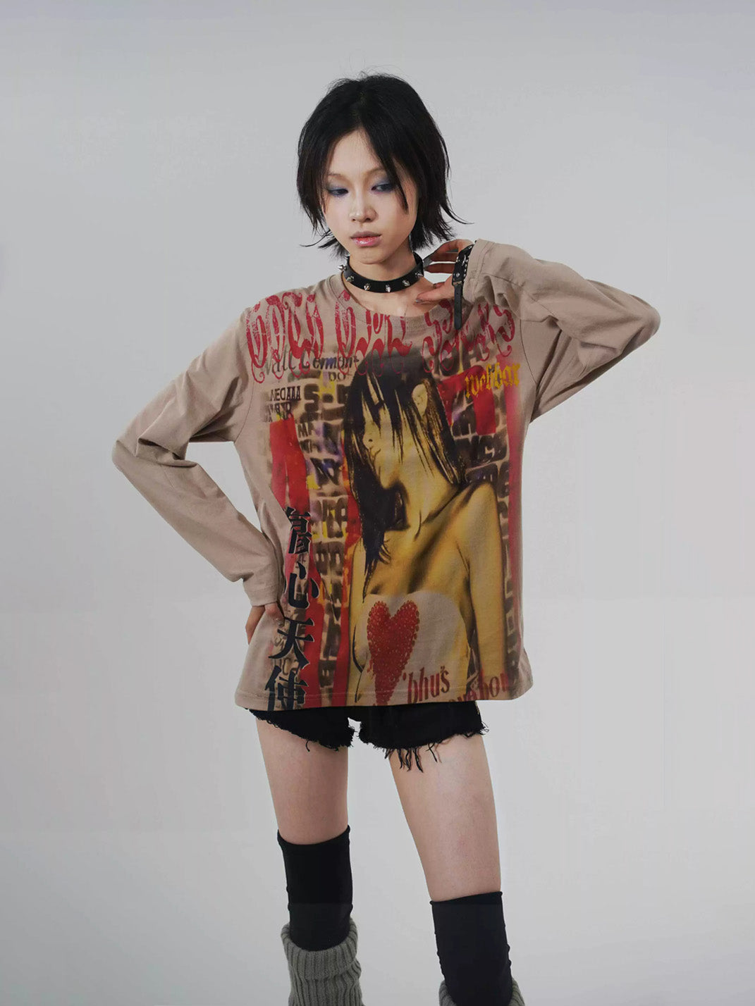 WEBBAR Y2K Manga Style Brown Long Sleeve T-Shirt - view 4