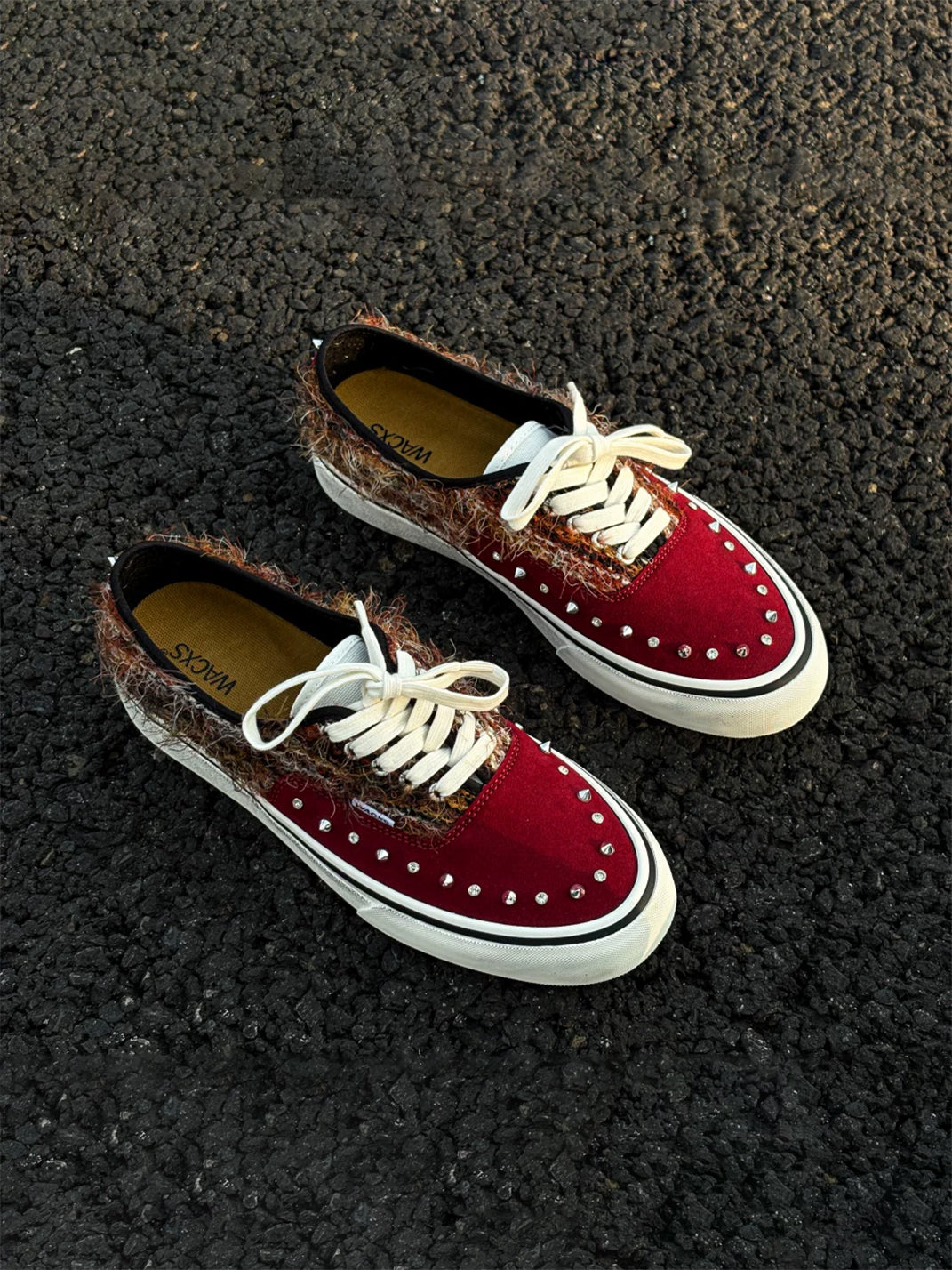 ZDZZFT Studded Rhinestone Reddish Brown Low-Top Sneakers - Reddish Brown