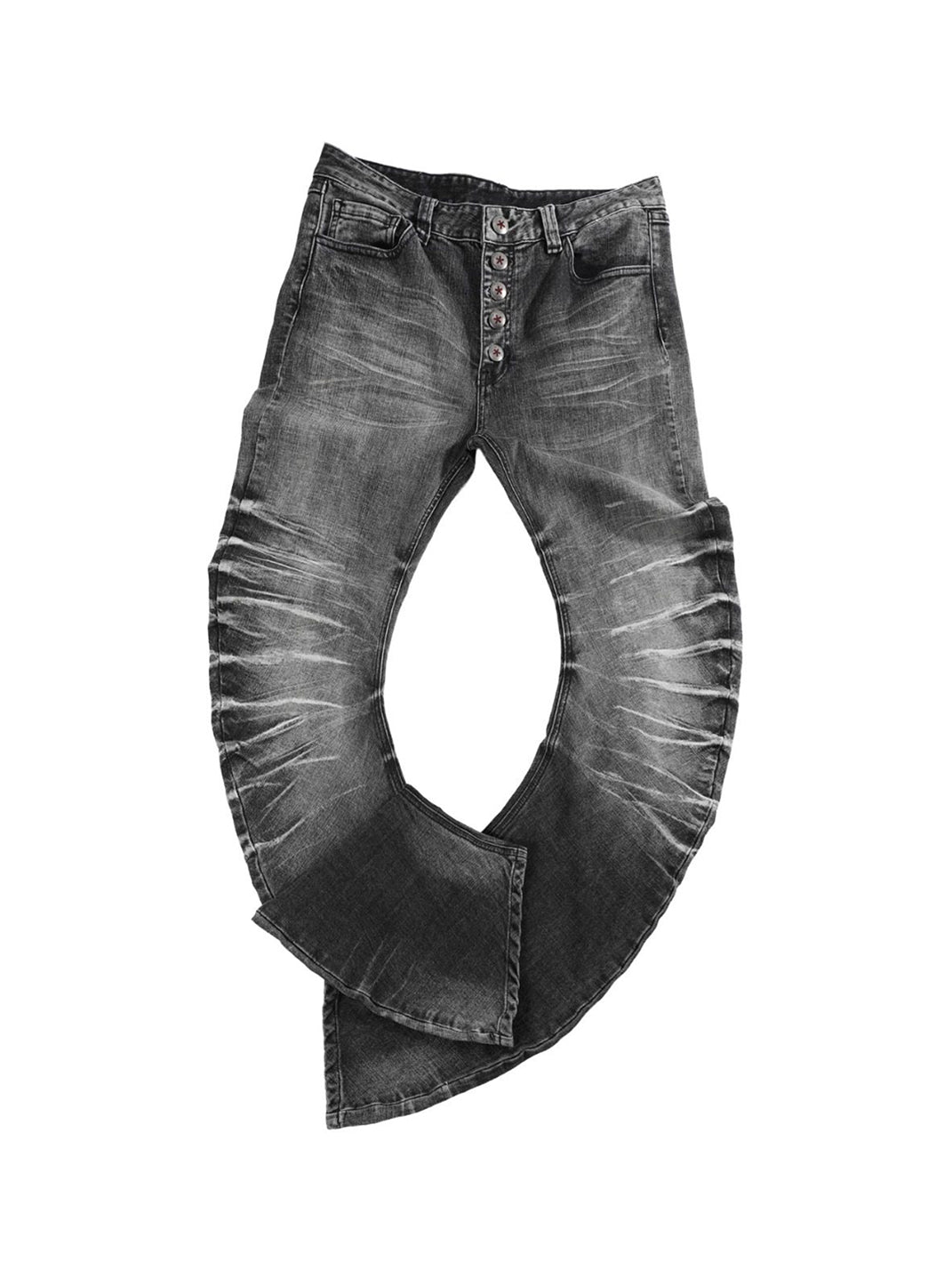 noEmosen Cracked 3D Curved Edge Misty Jeans - Black