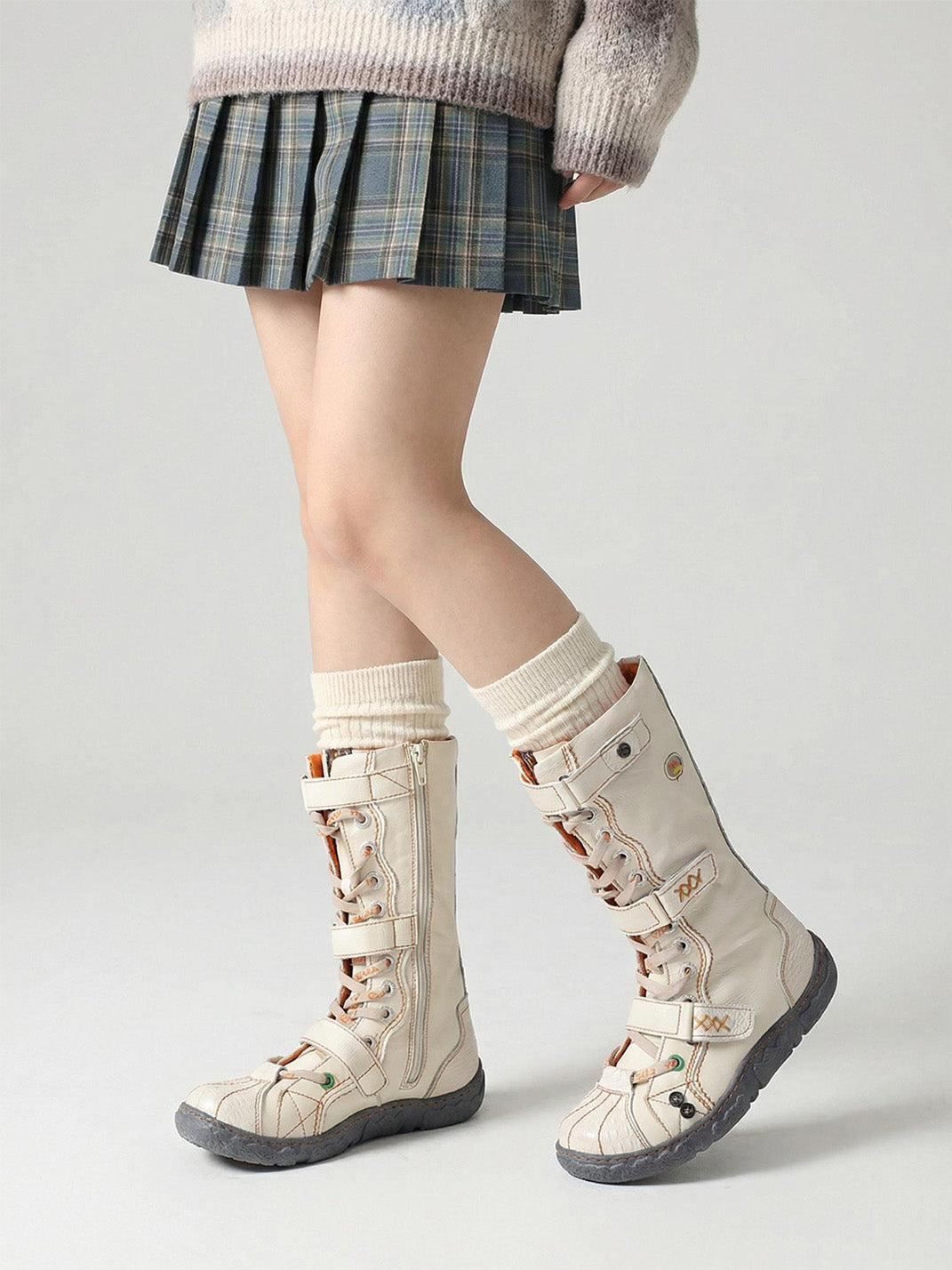 TMA EYES Y2K Washed PU Leather Lace-Up Boots - view 5
