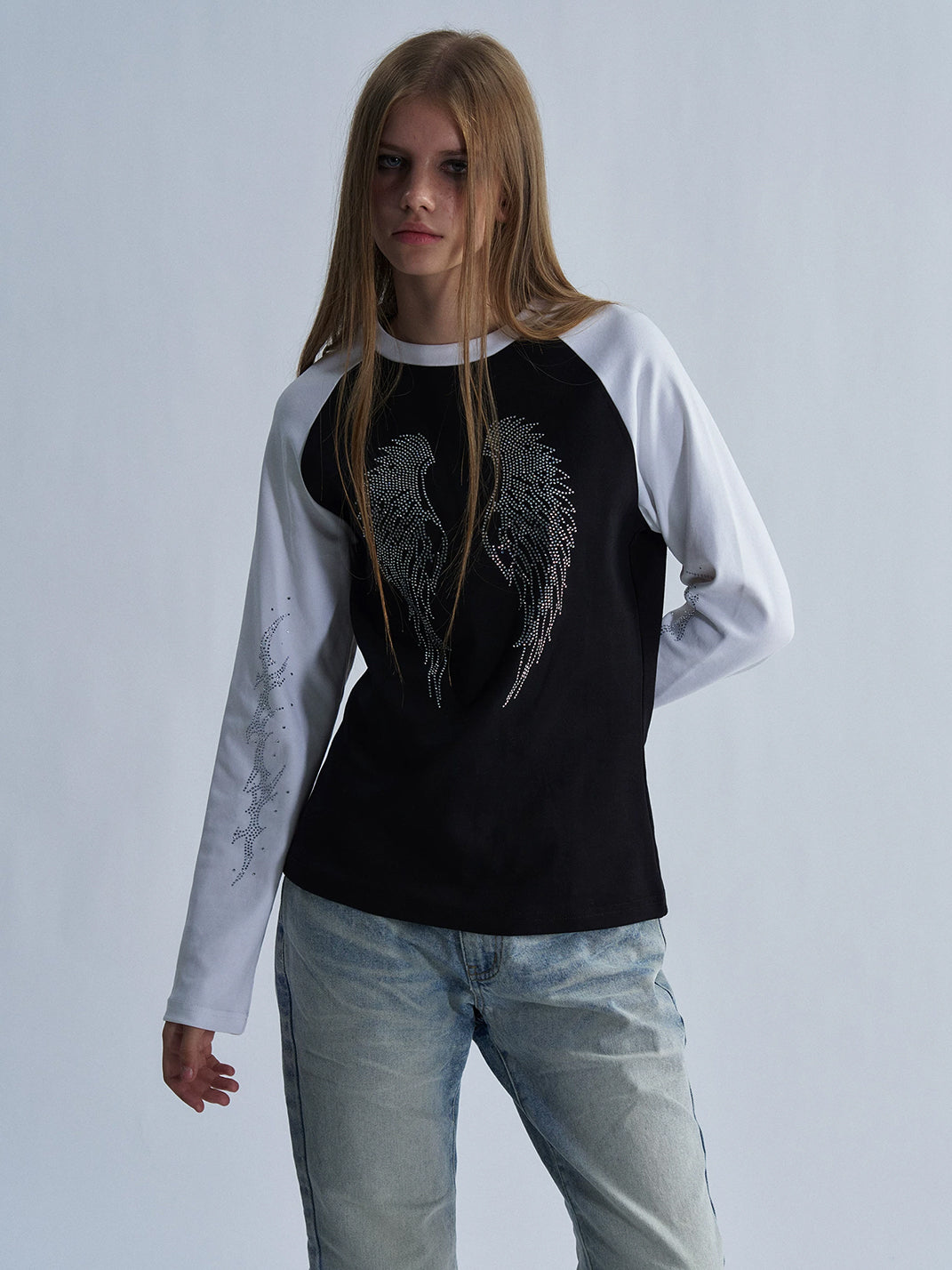 PAIKI Rhinestone Winged Raglan Long Sleeve T-Shirt - view 5