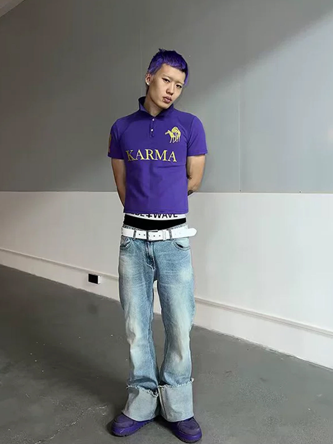 KARMANISTIC Retro Letter Print Polo Shirt - view 5