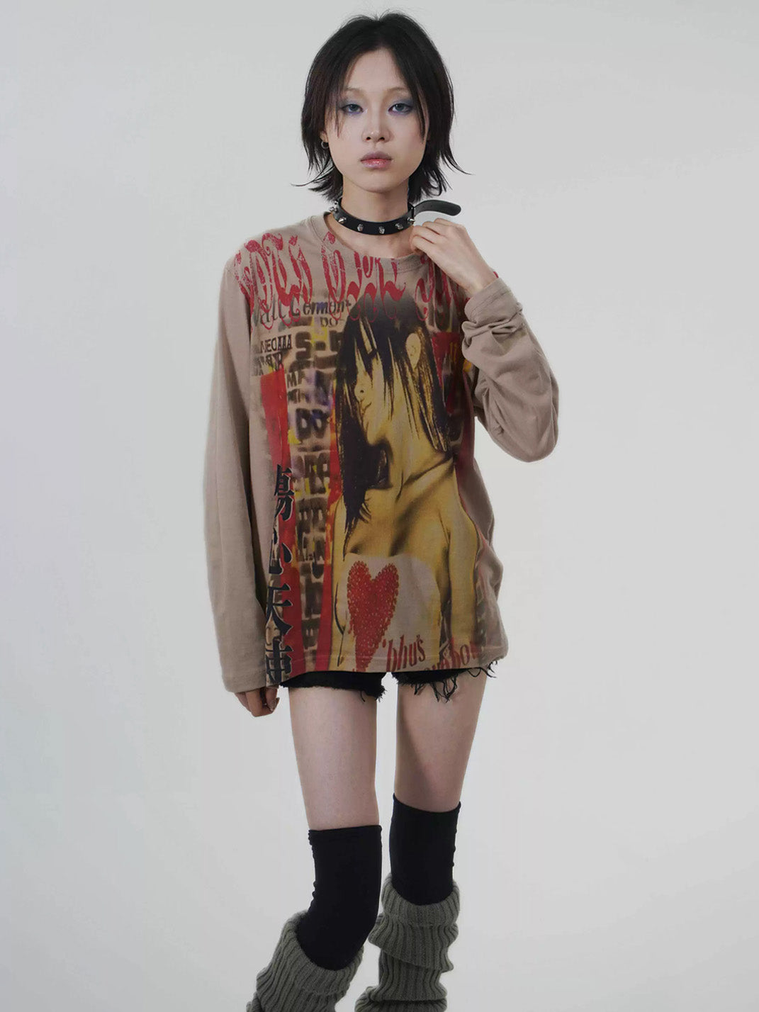 WEBBAR Y2K Manga Style Brown Long Sleeve T-Shirt - view 5