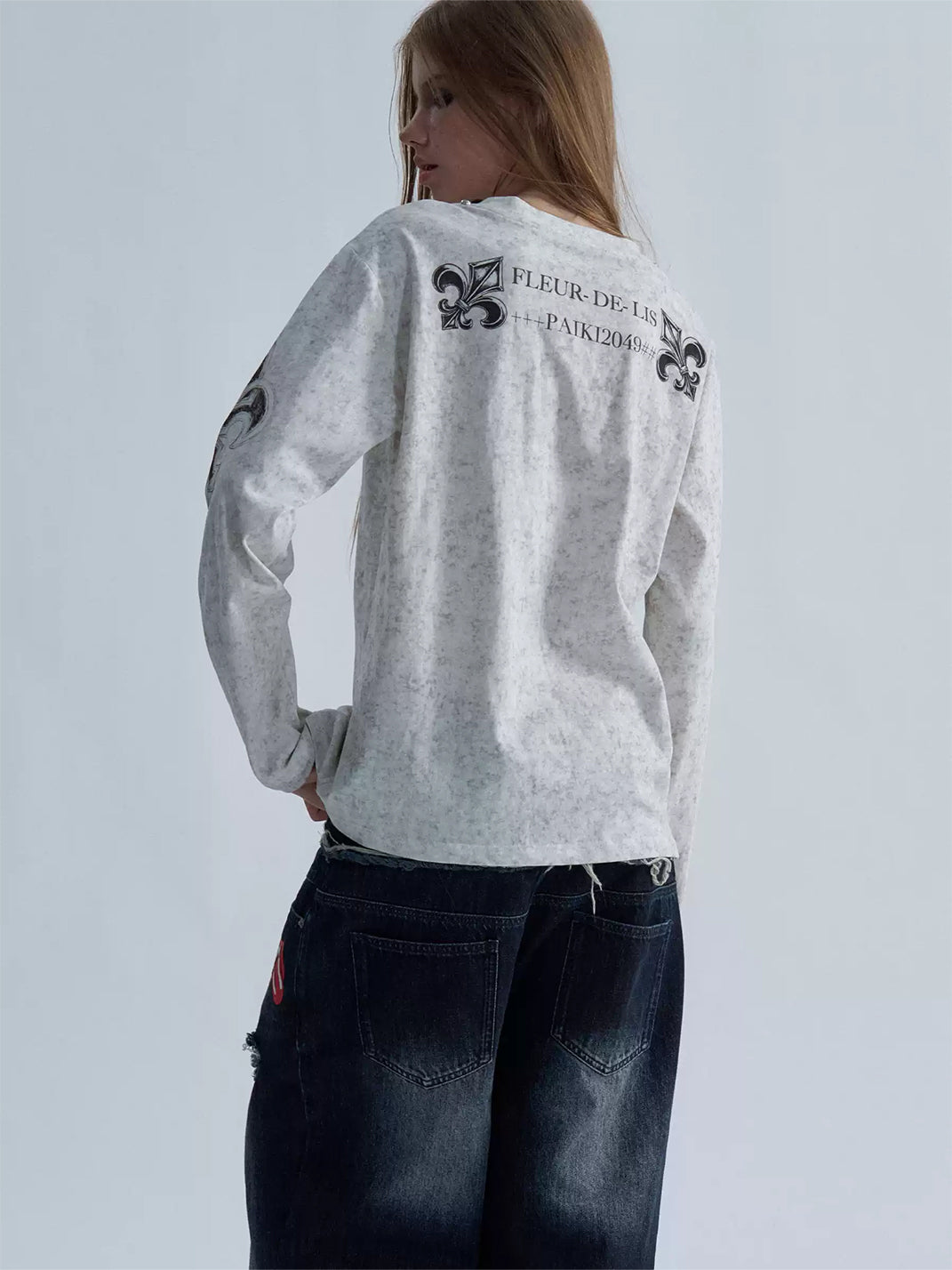 PAIKI Distressed Fleur-De-Lis Checkered Long Sleeve Tee - view 5