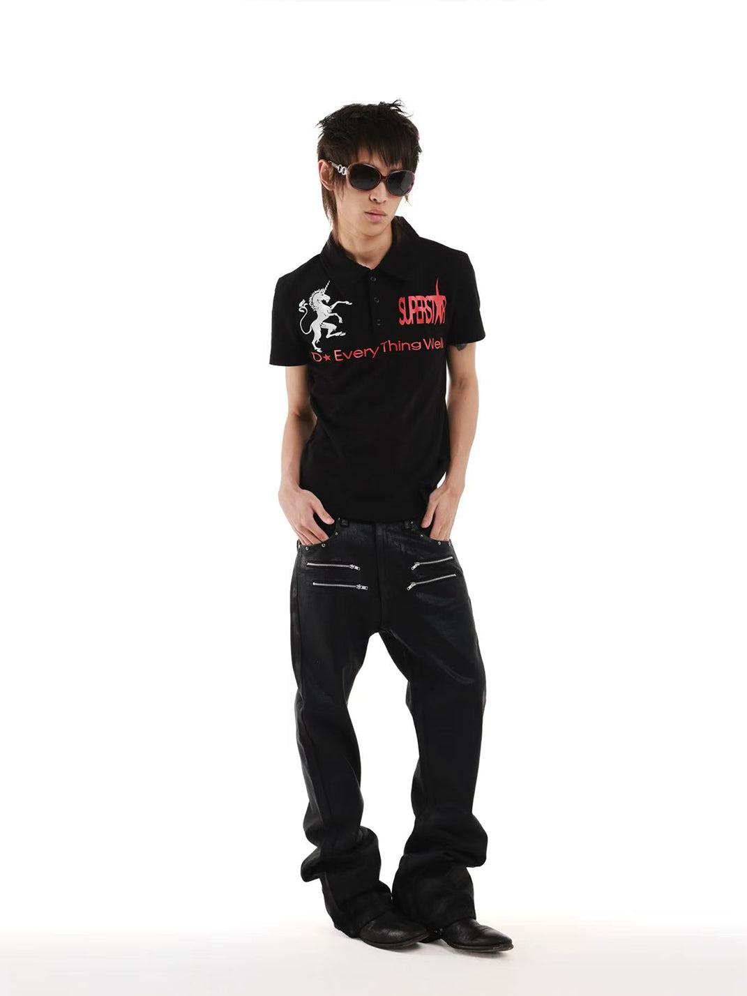 DETW Wax-Coated Asymmetric Stacked Jeans - view 5