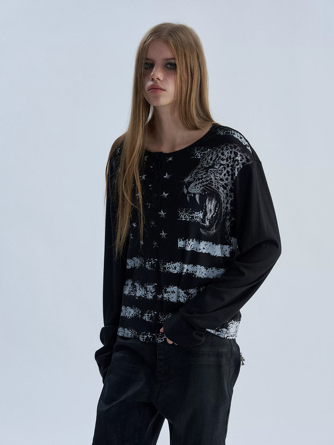 PAIKI Vintage Leopard Henley Long Sleeve Shirt - view 5