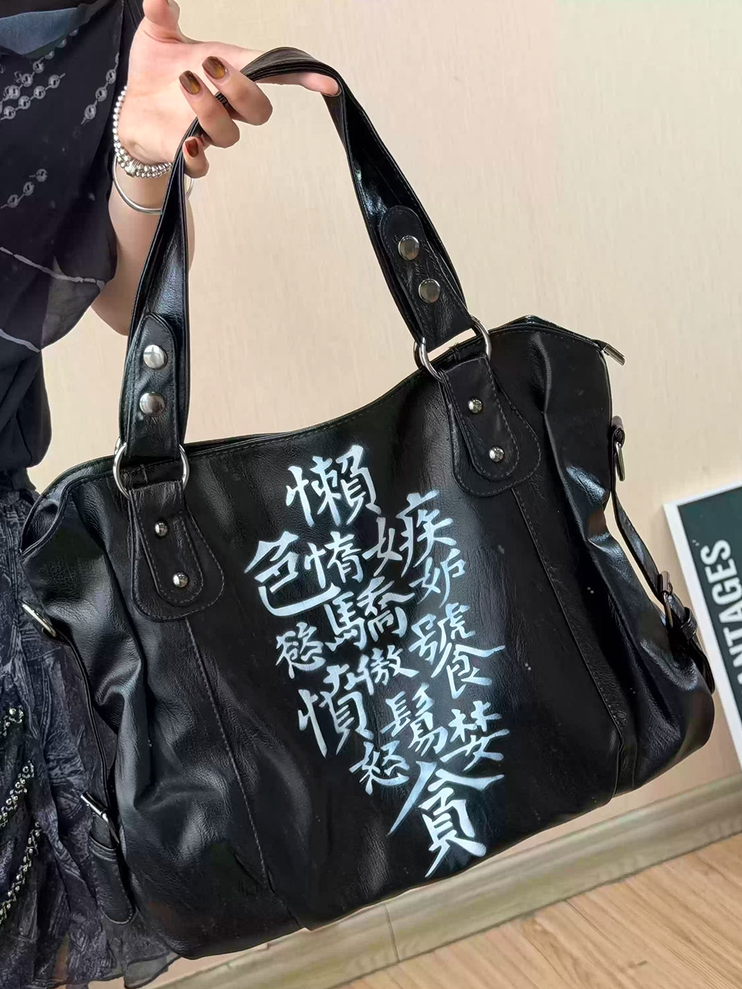 SWED Punk Vintage Graphic Black Handbag - view 5