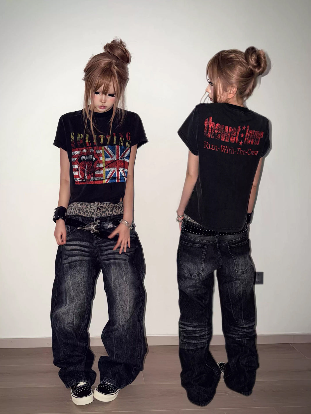 NumbAsia Leopard-Trim Washed Baggy Jeans - view 5
