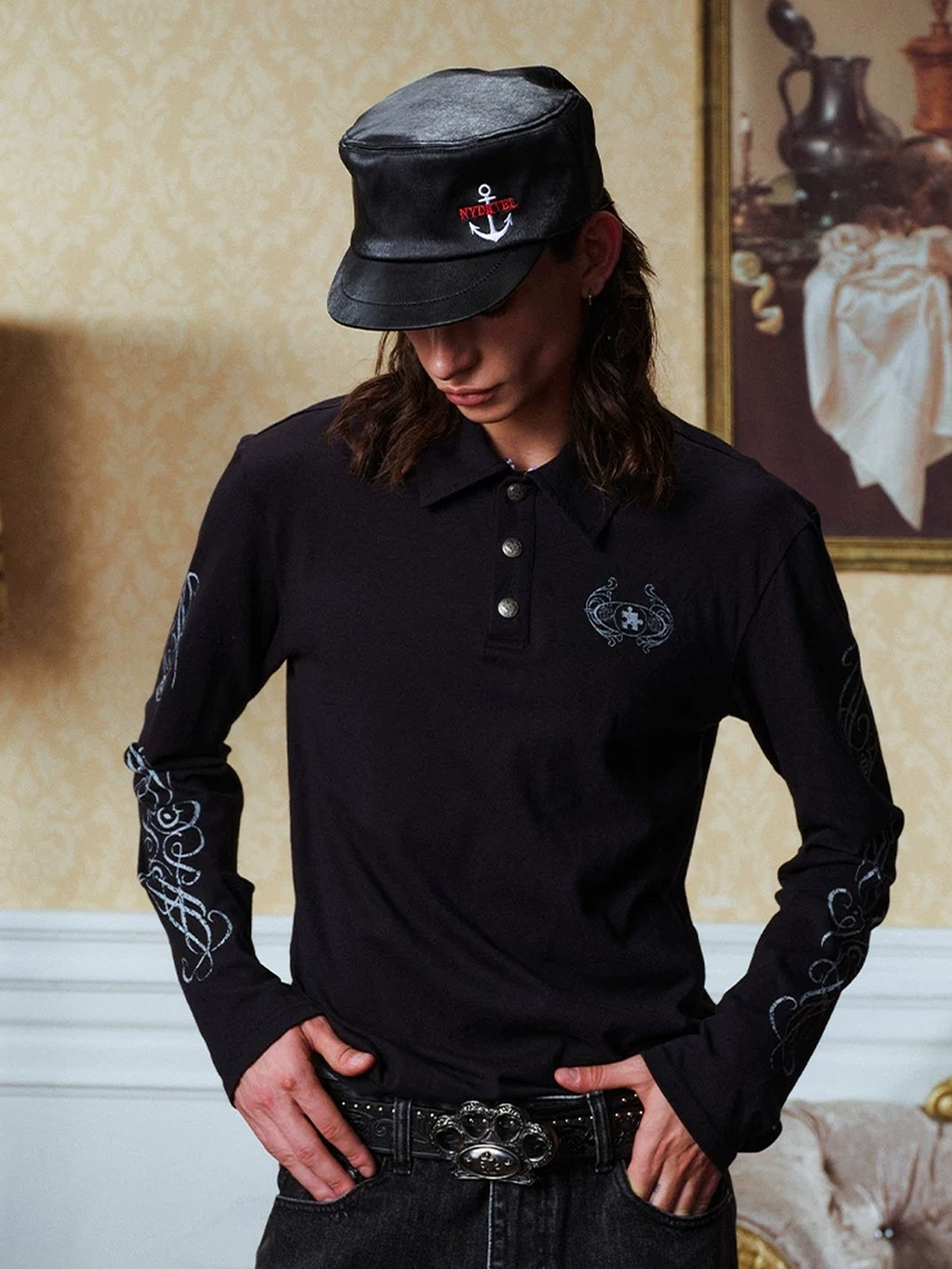 YADcrew Removable Leopard Collar Long Sleeve Polo Shirt - view 5