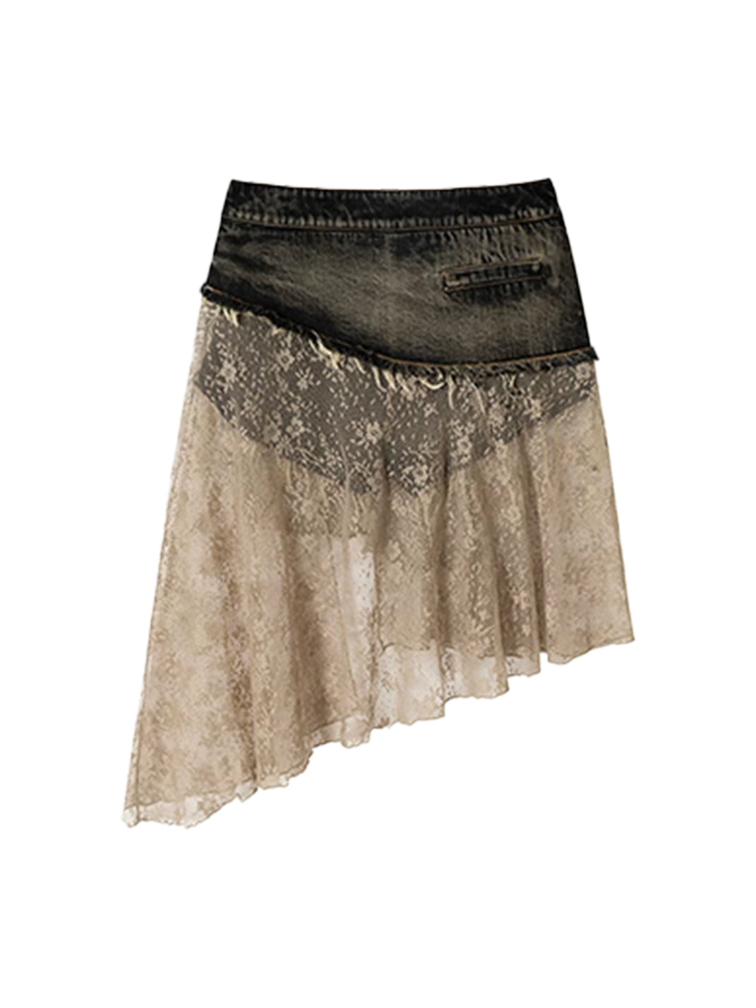 NO ROMANCE Spliced Lace Asymmetric Denim Skort - view 5