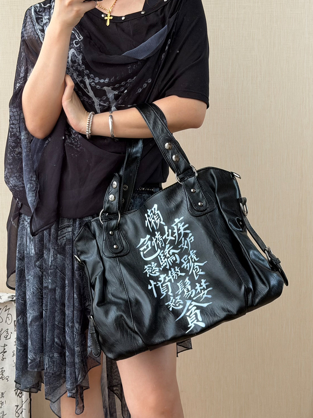 SWED Punk Vintage Graphic Black Handbag - view 6