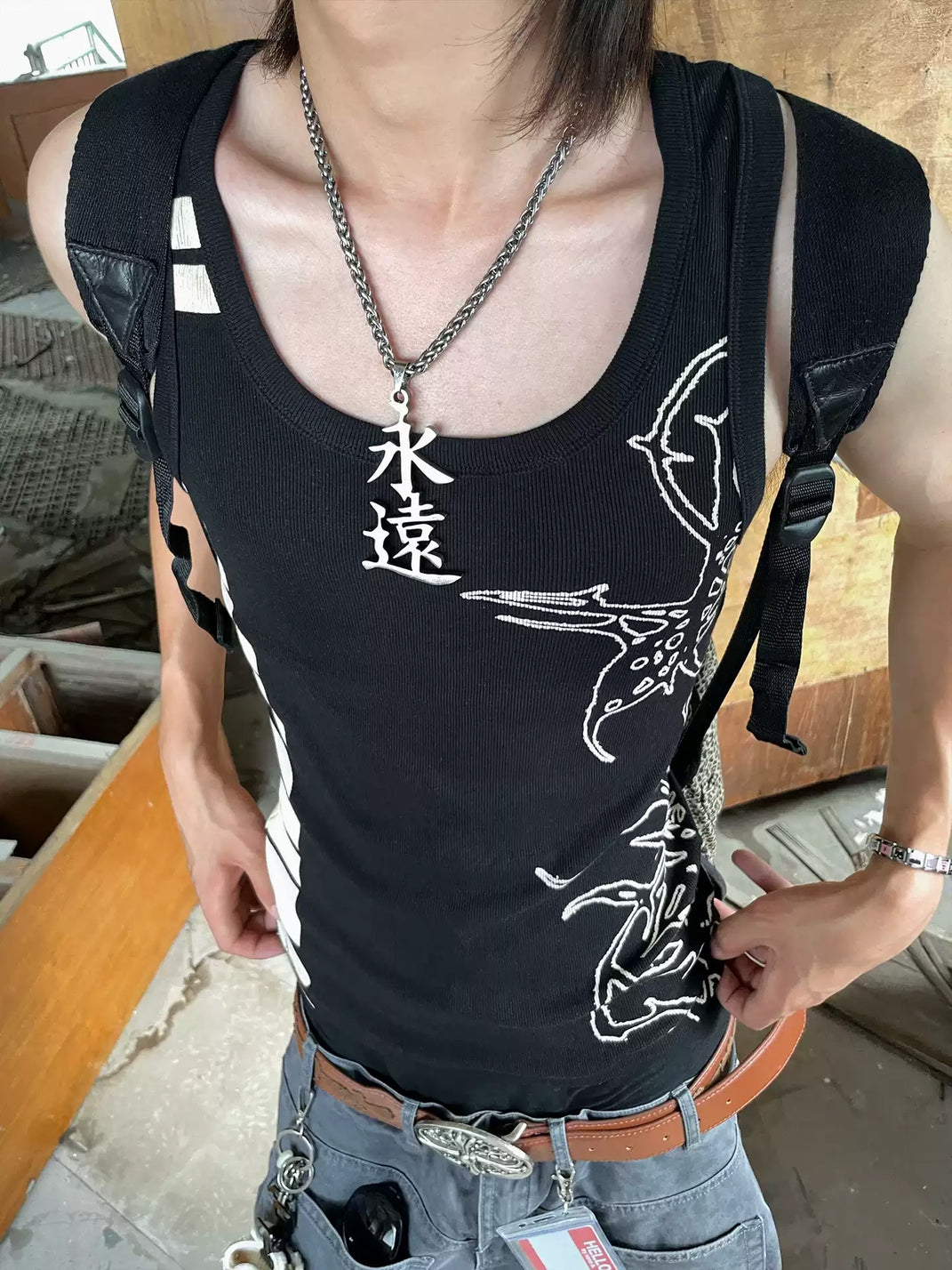 WHISTLEHUNTER Graphic Ribbed Slim-Fit Sleeveless Tank Top - view 6