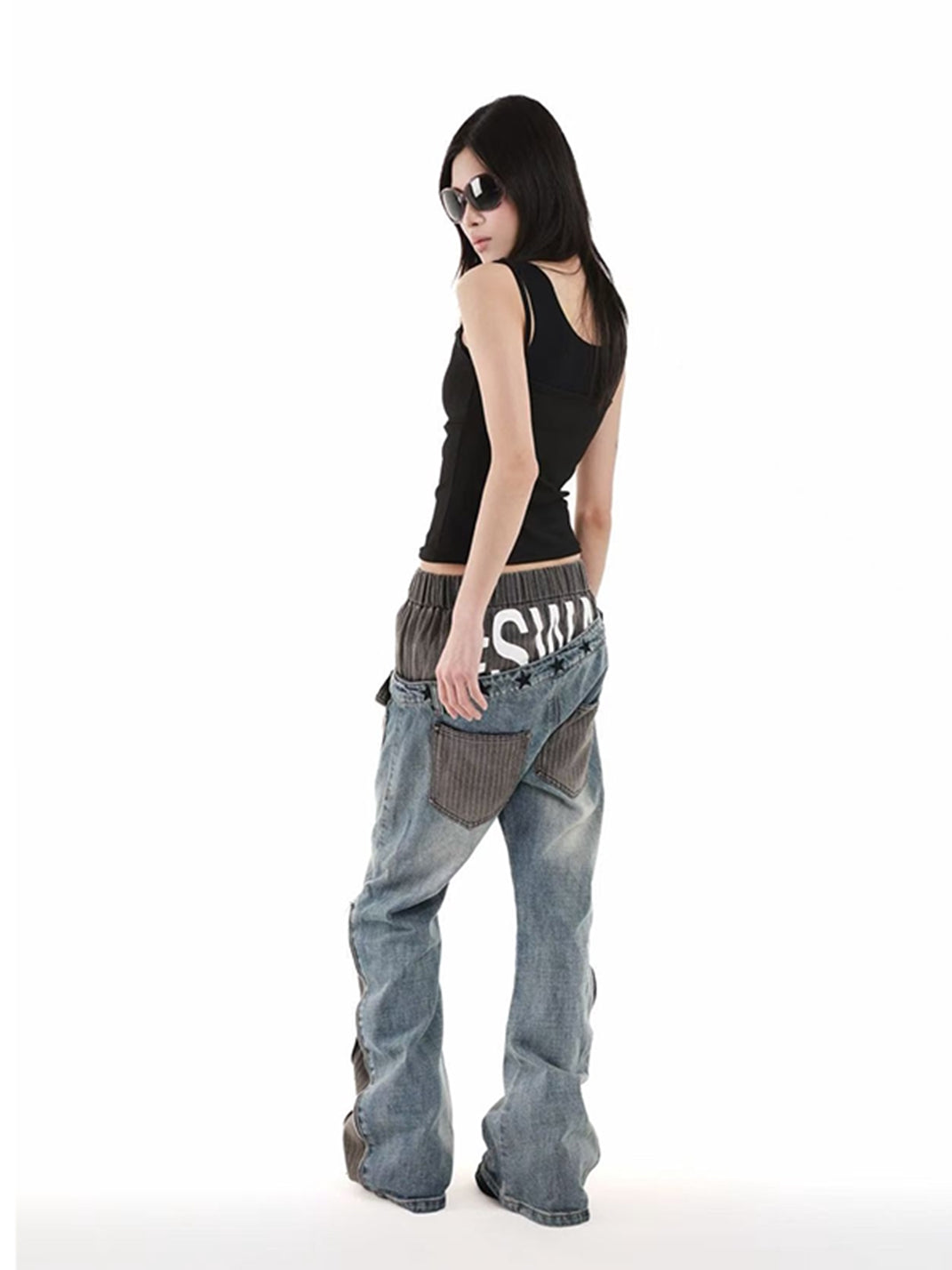 DETW Double Waist Diagonal Paneled Striped Print Jeans - view 6