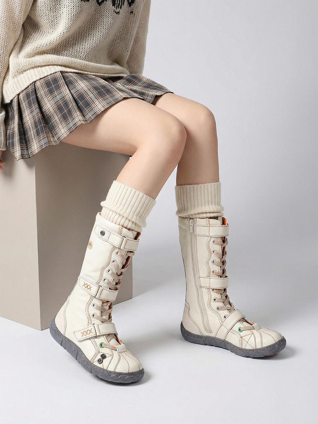 TMA EYES Y2K Washed PU Leather Lace-Up Boots - view 6