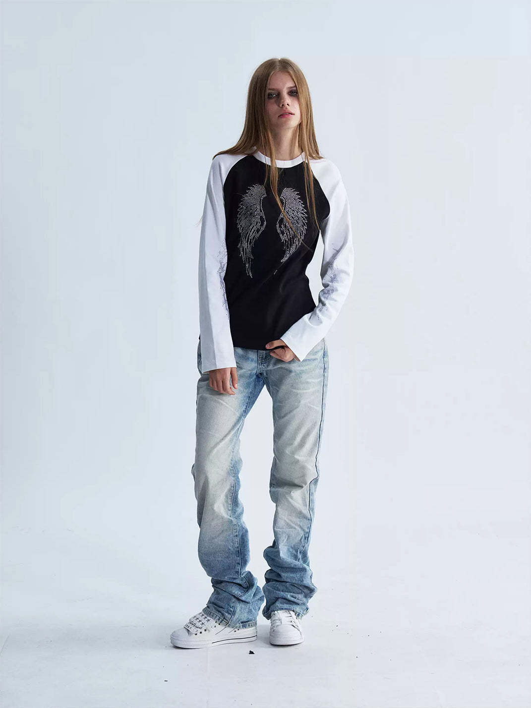 PAIKI Rhinestone Winged Raglan Long Sleeve T-Shirt - view 6