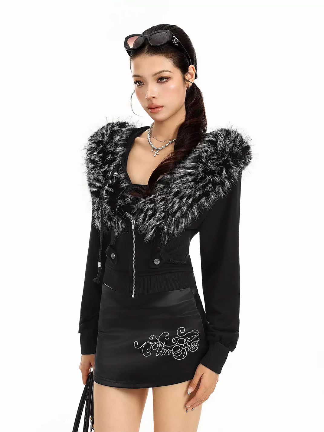 BIGGOLD Short Detachable Fur Trim Hooded Zip Jacket - view 6