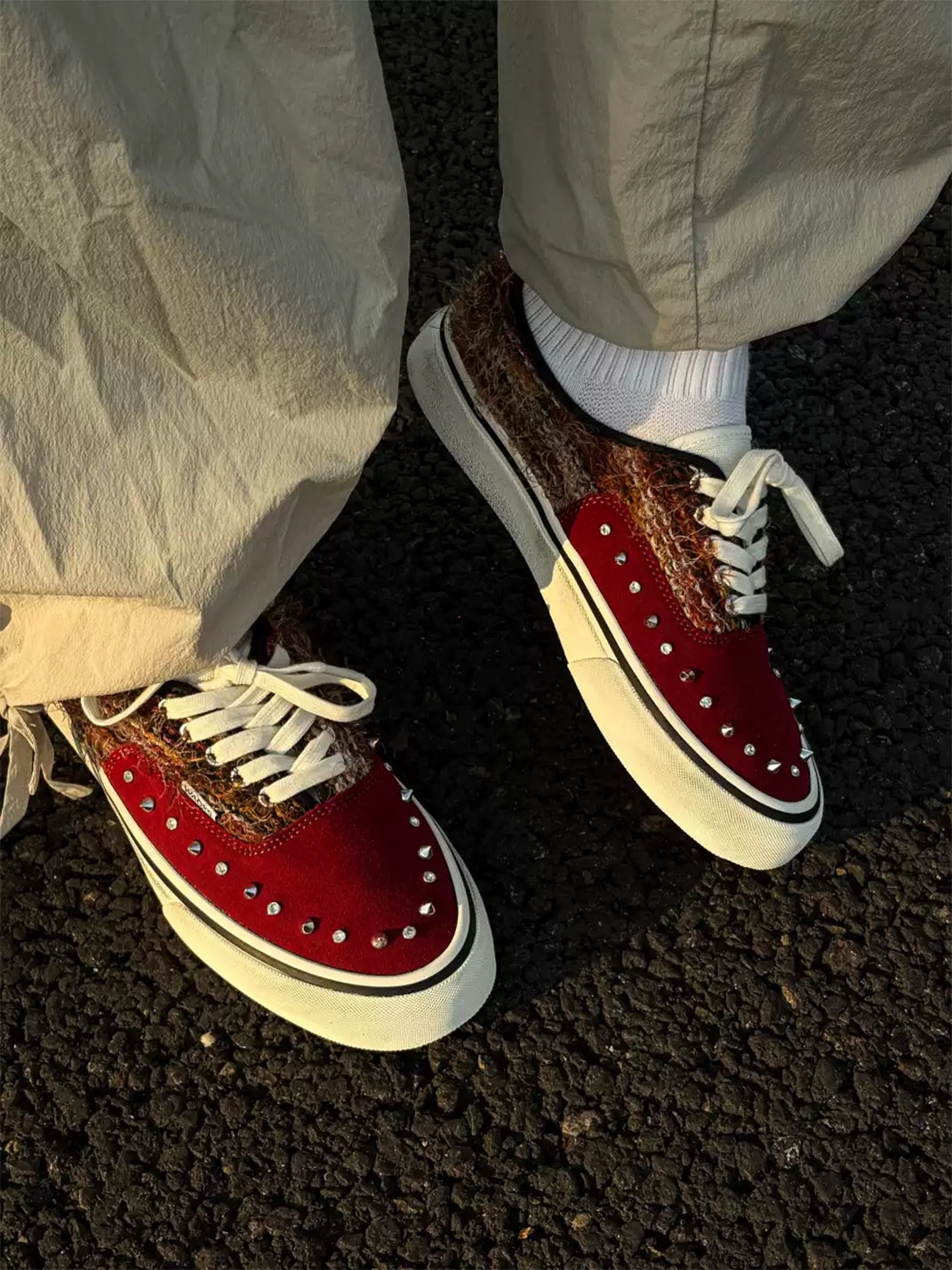 ZDZZFT Studded Rhinestone Reddish Brown Low-Top Sneakers - view 6