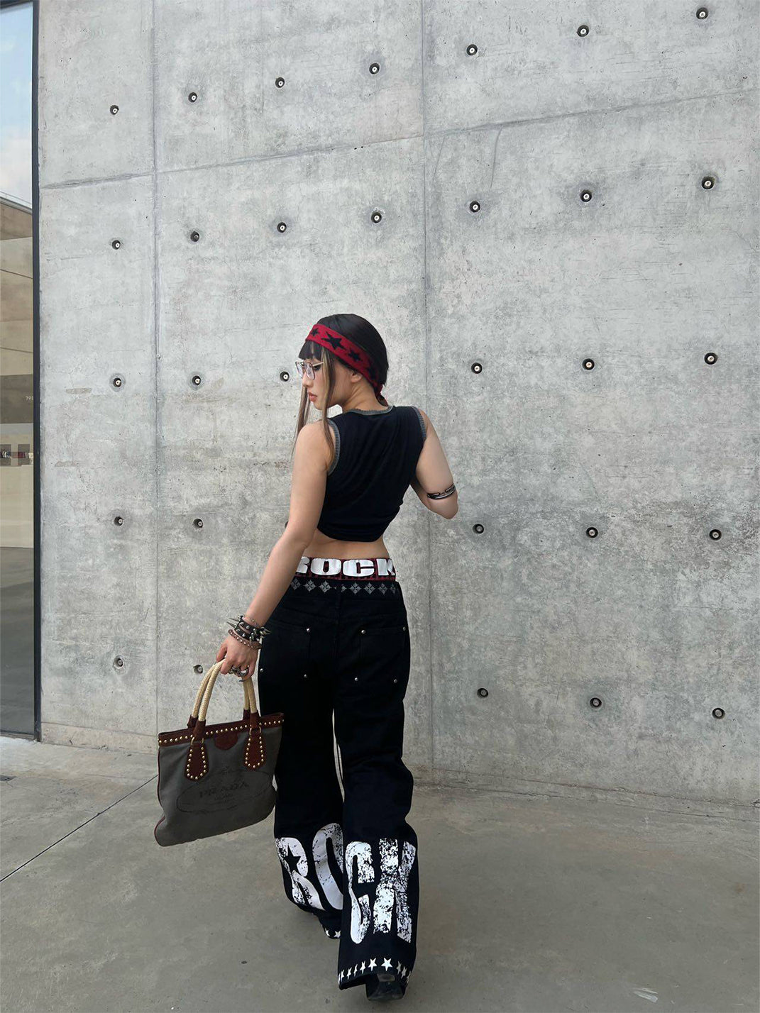 DETW Drawstring Lace-Up Color-Blocked Curved Jeans - view 6