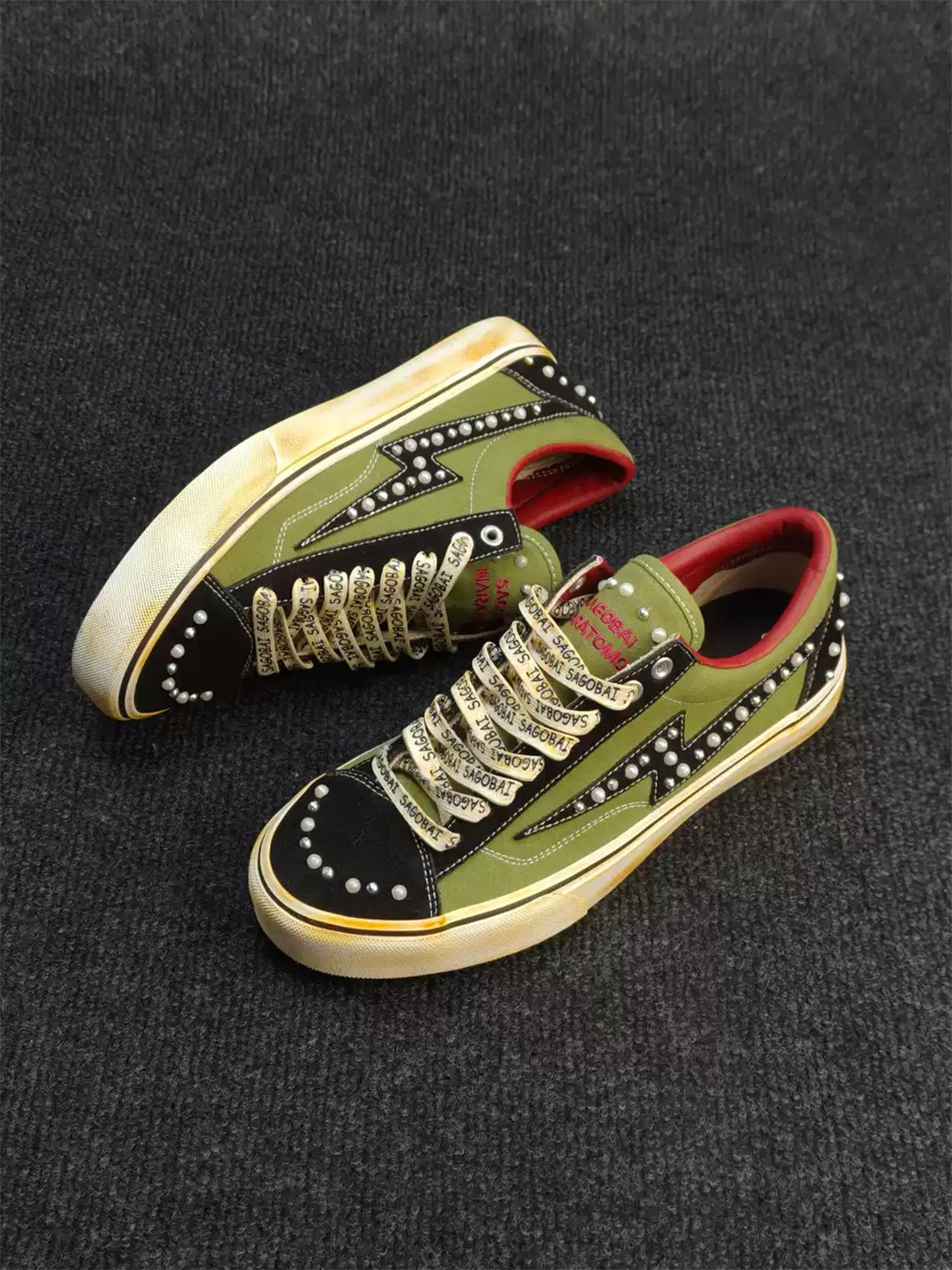 ZDZZFT Distressed Lightning Studded Low Top Skate Sneakers - view 6