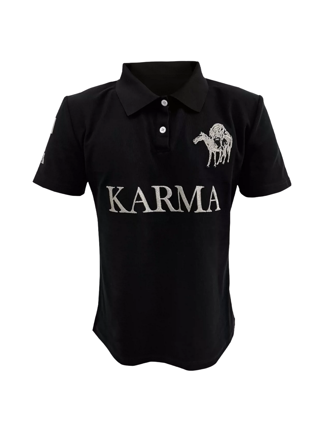 KARMANISTIC Retro Letter Print Polo Shirt - Black