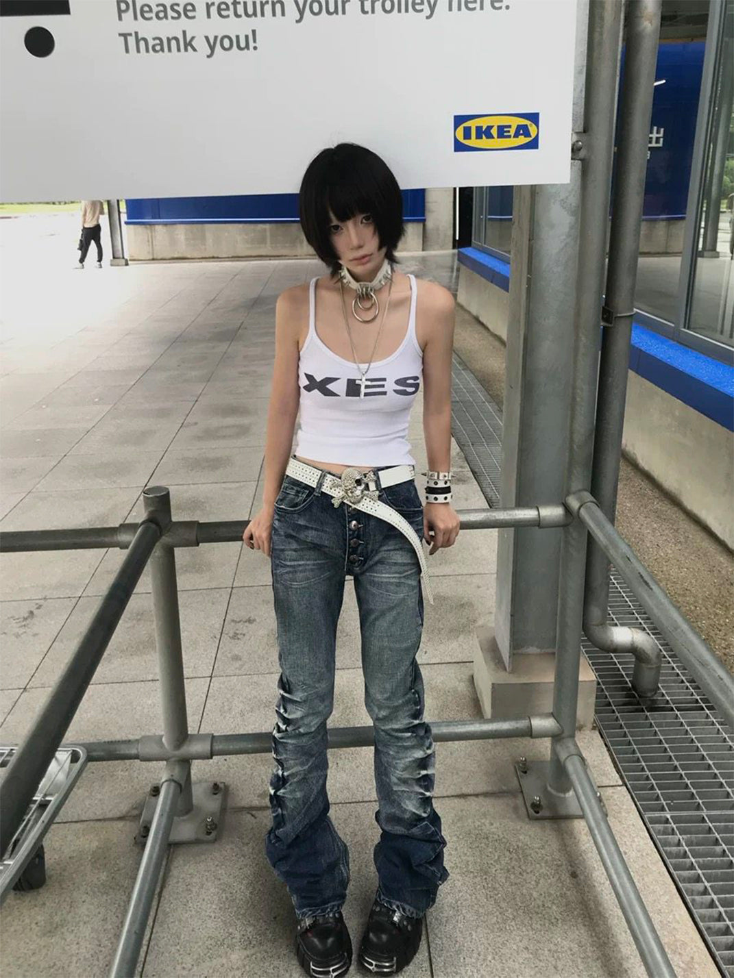 noEmosen Cracked 3D Curved Edge Misty Jeans - view 6